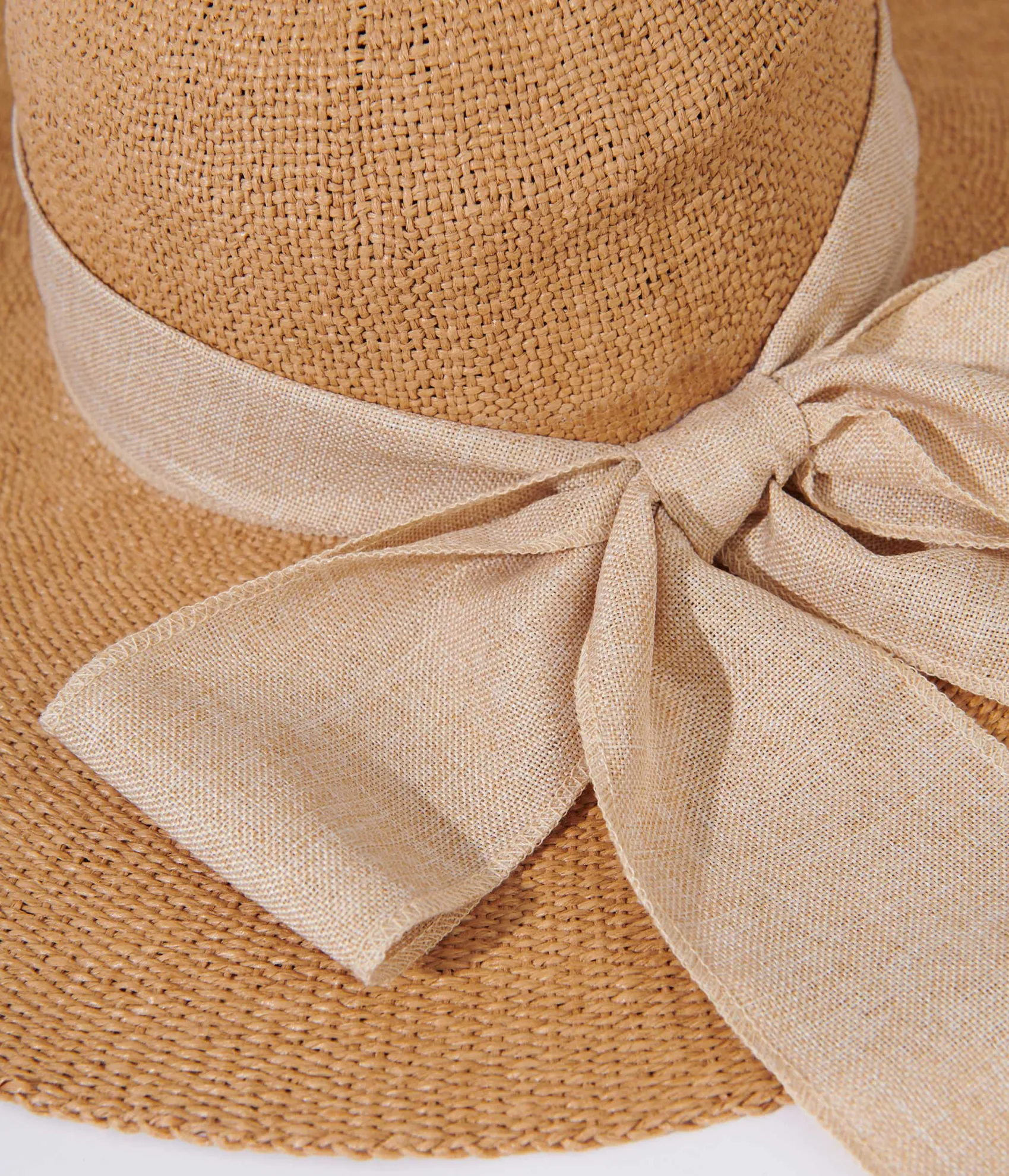 Unique Vintage Tan & Beige Bow Toyo Braid Sun Hat Best