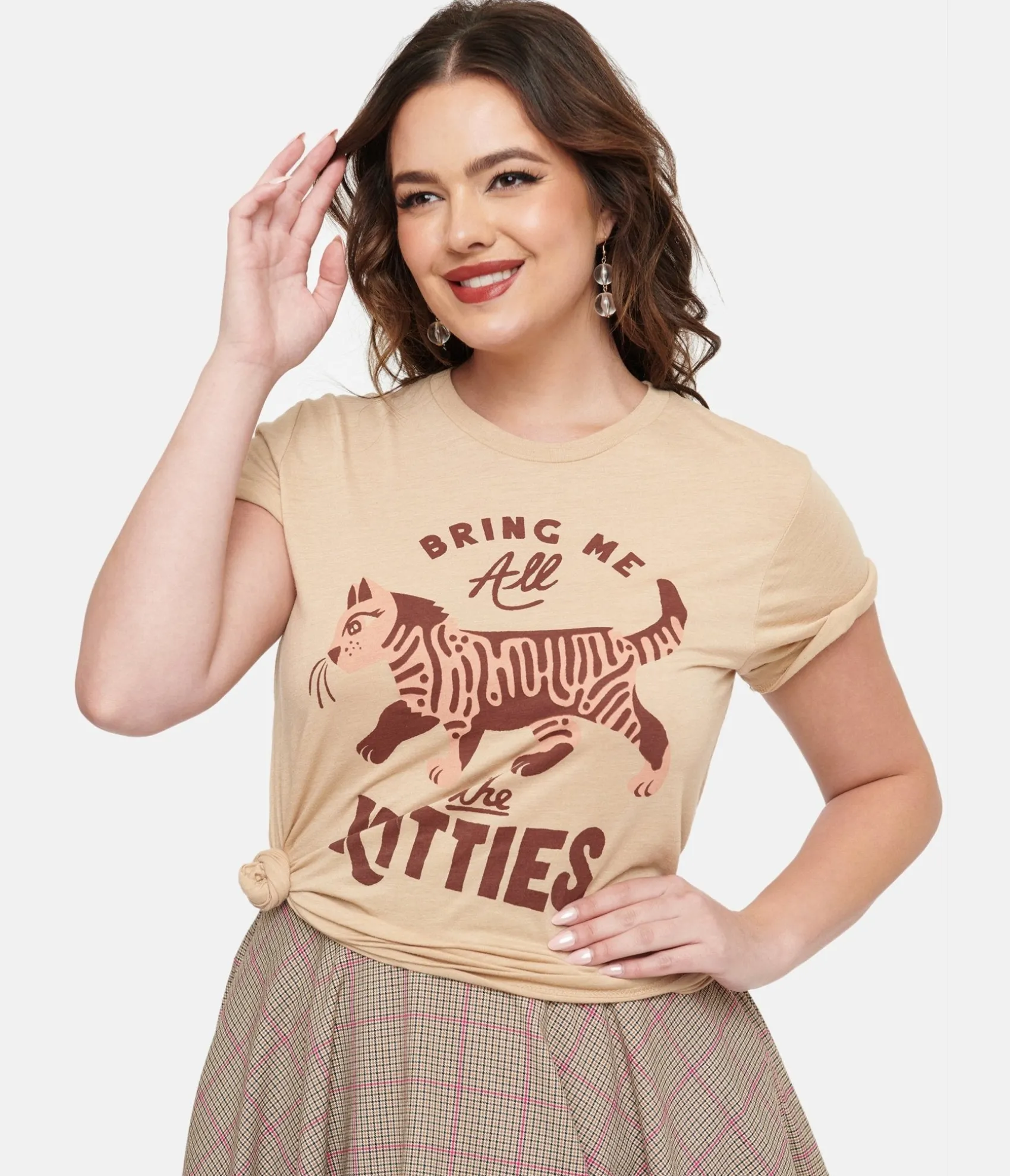 Unique Vintage Tan Bring Me All The Kitties Graphic Tee New