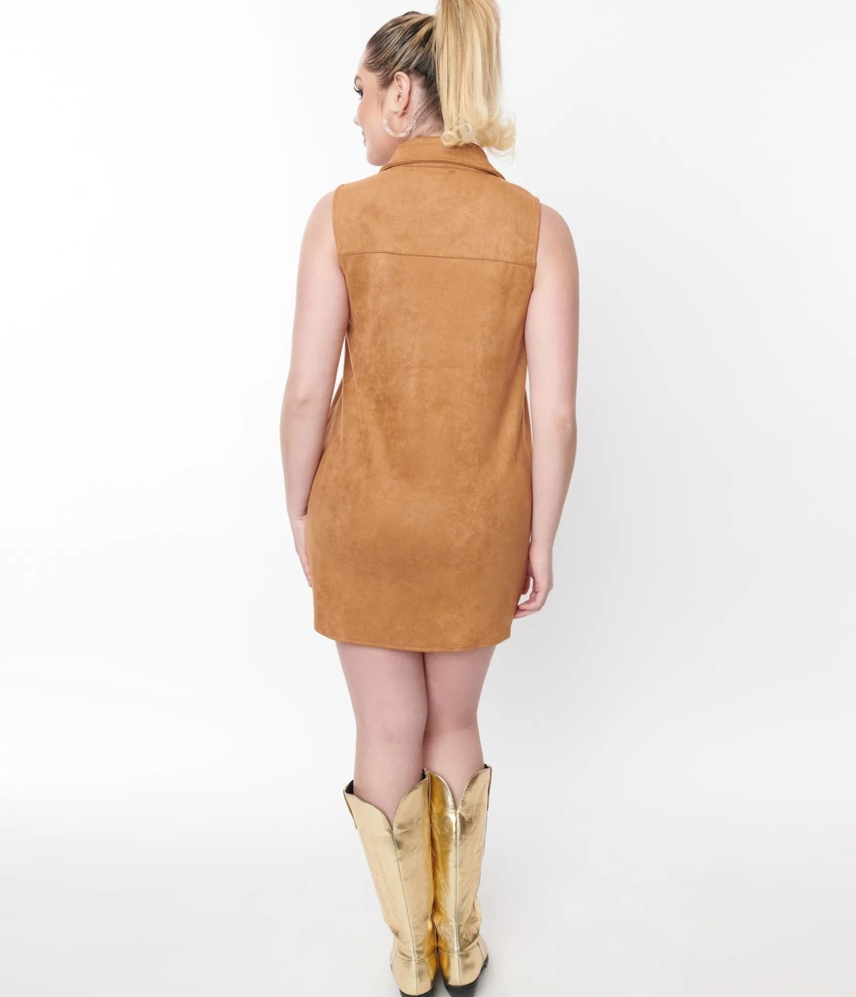 Unique Vintage Tan Fringe Studded Suede Mini Dress Store