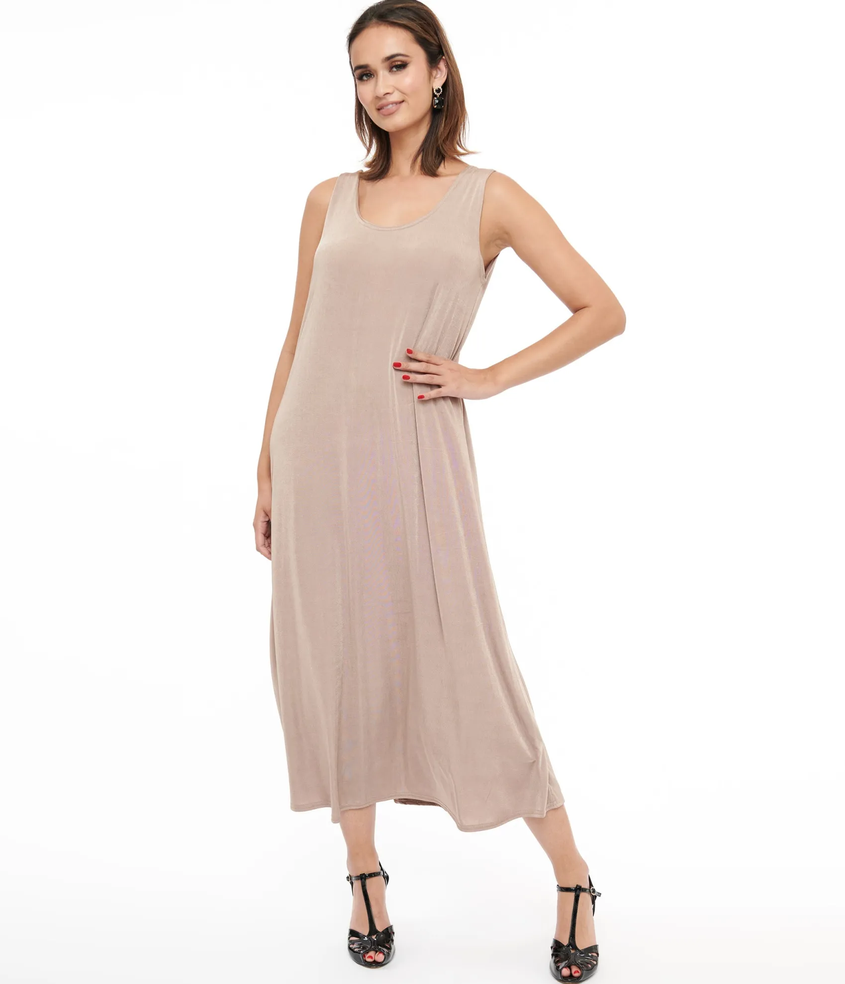 Unique Vintage Taupe Slip Maxi Dress Flash Sale