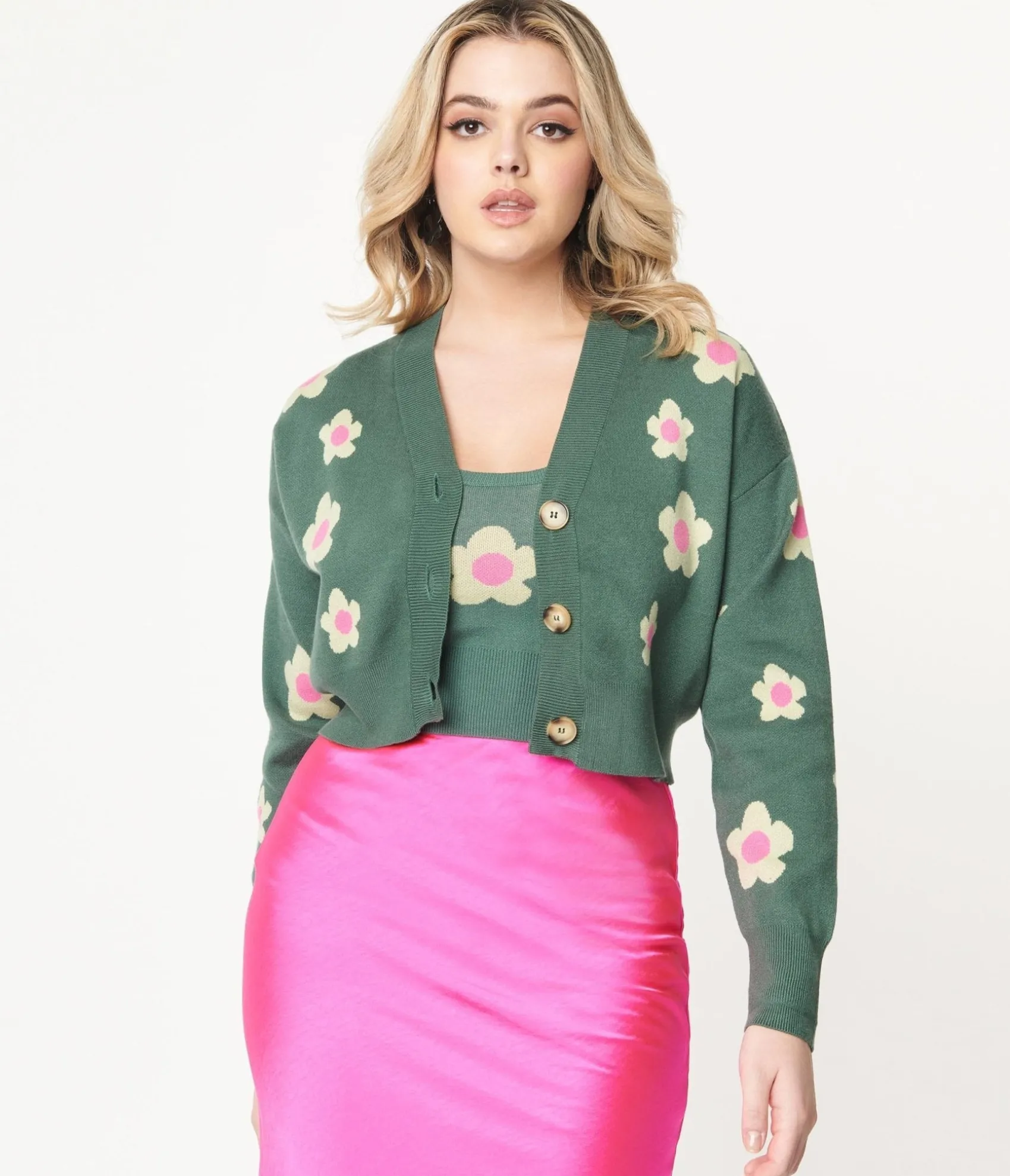 Unique Vintage Teal Green & Mint Daisy Cardigan Outlet