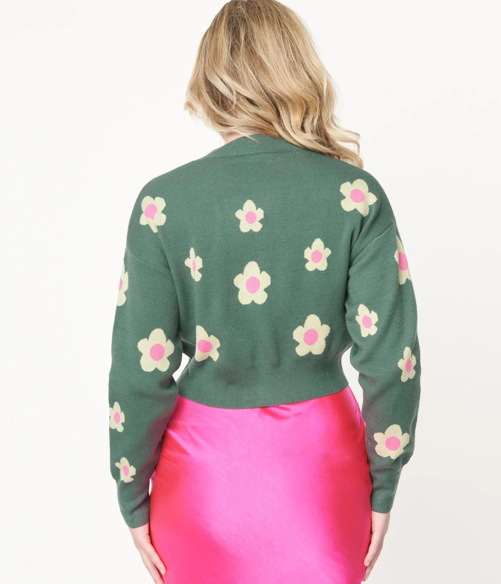 Unique Vintage Teal Green & Mint Daisy Cardigan Outlet