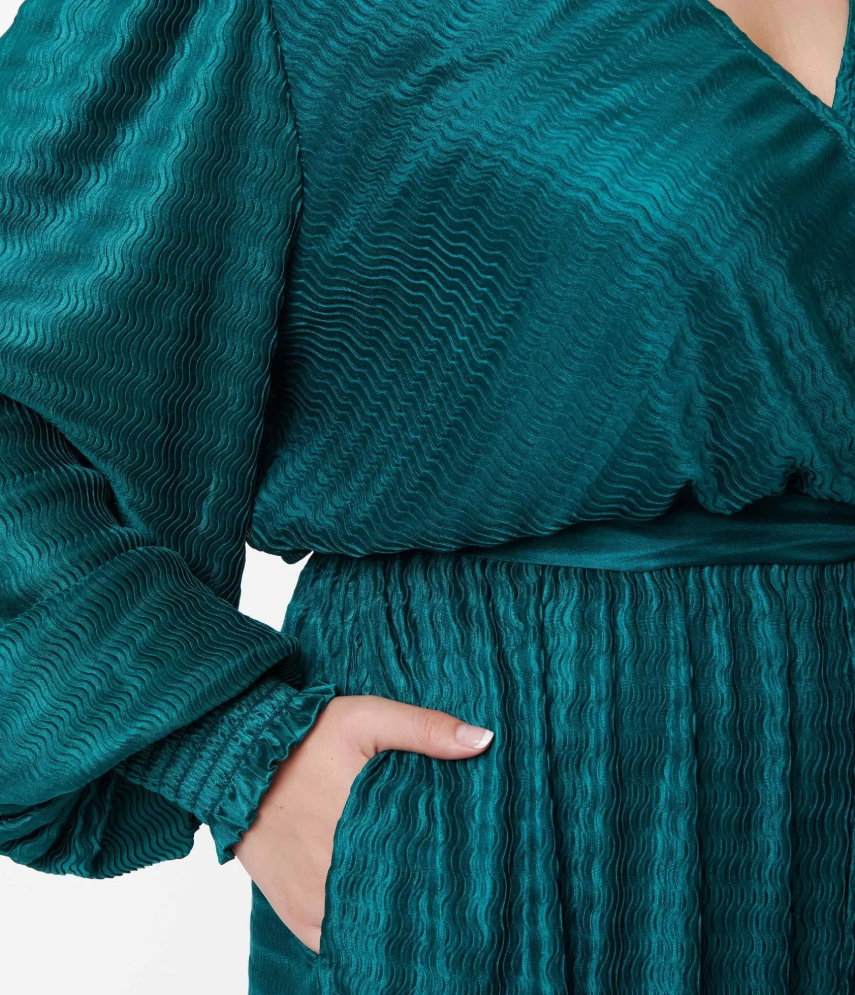 Unique Vintage Teal Satin Textured Jumpsuit Cheap
