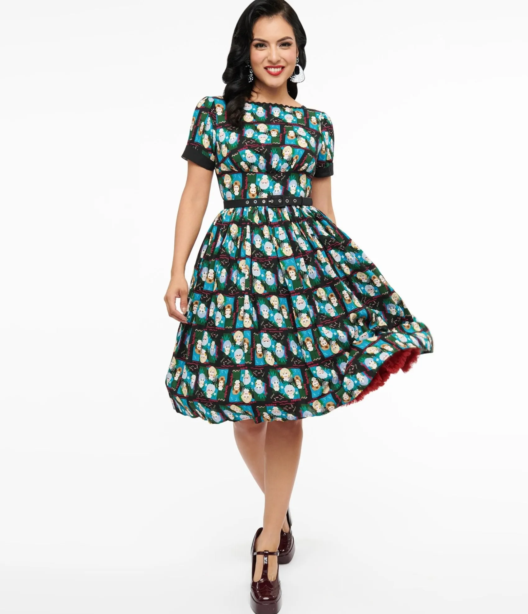Unique Vintage The Golden Girls x Black & Blue The Golden Girls Print Swing Dress Best