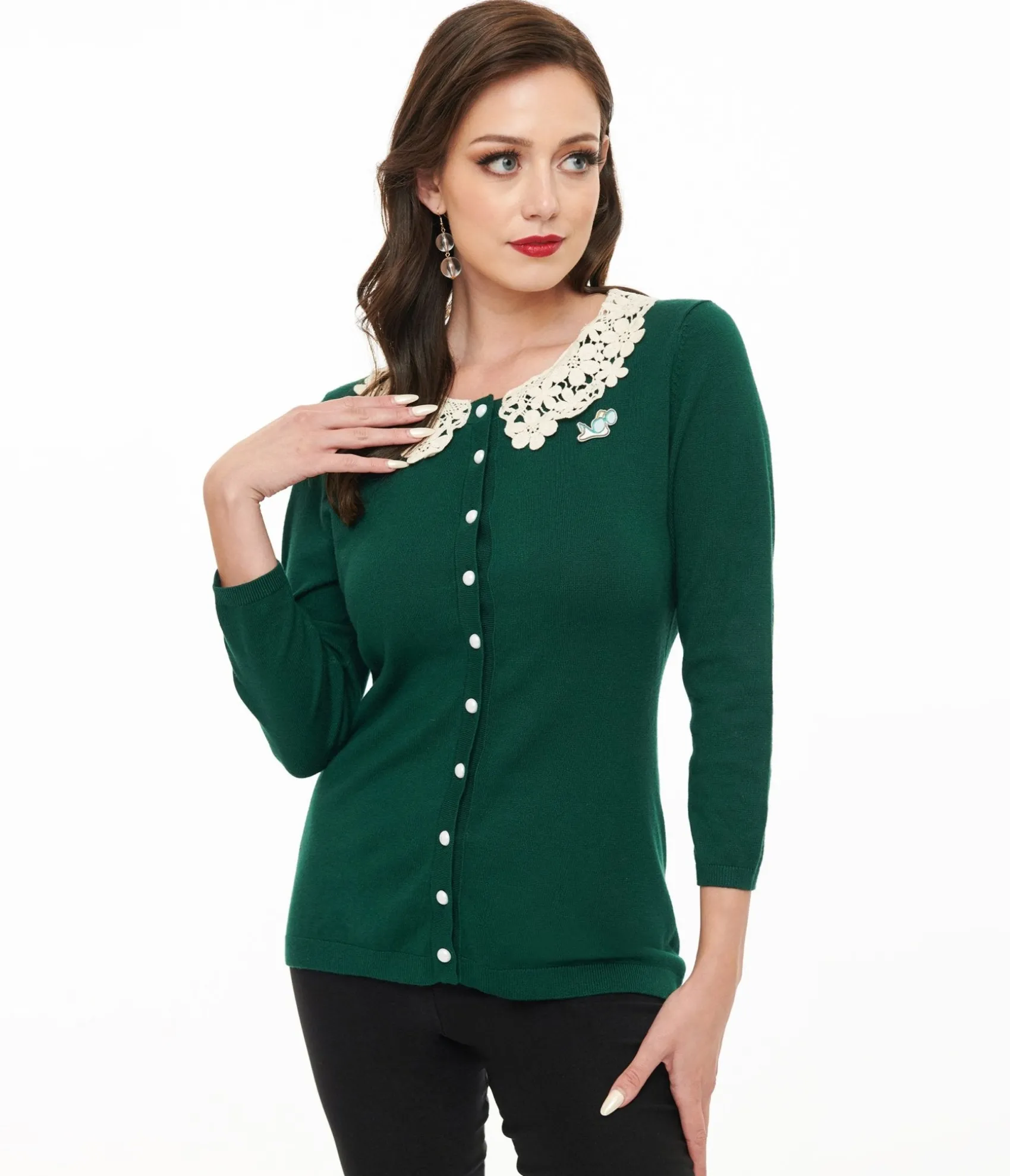 Unique Vintage The Golden Girls x Green & White Lace Sophia Bookworm Cardigan Fashion