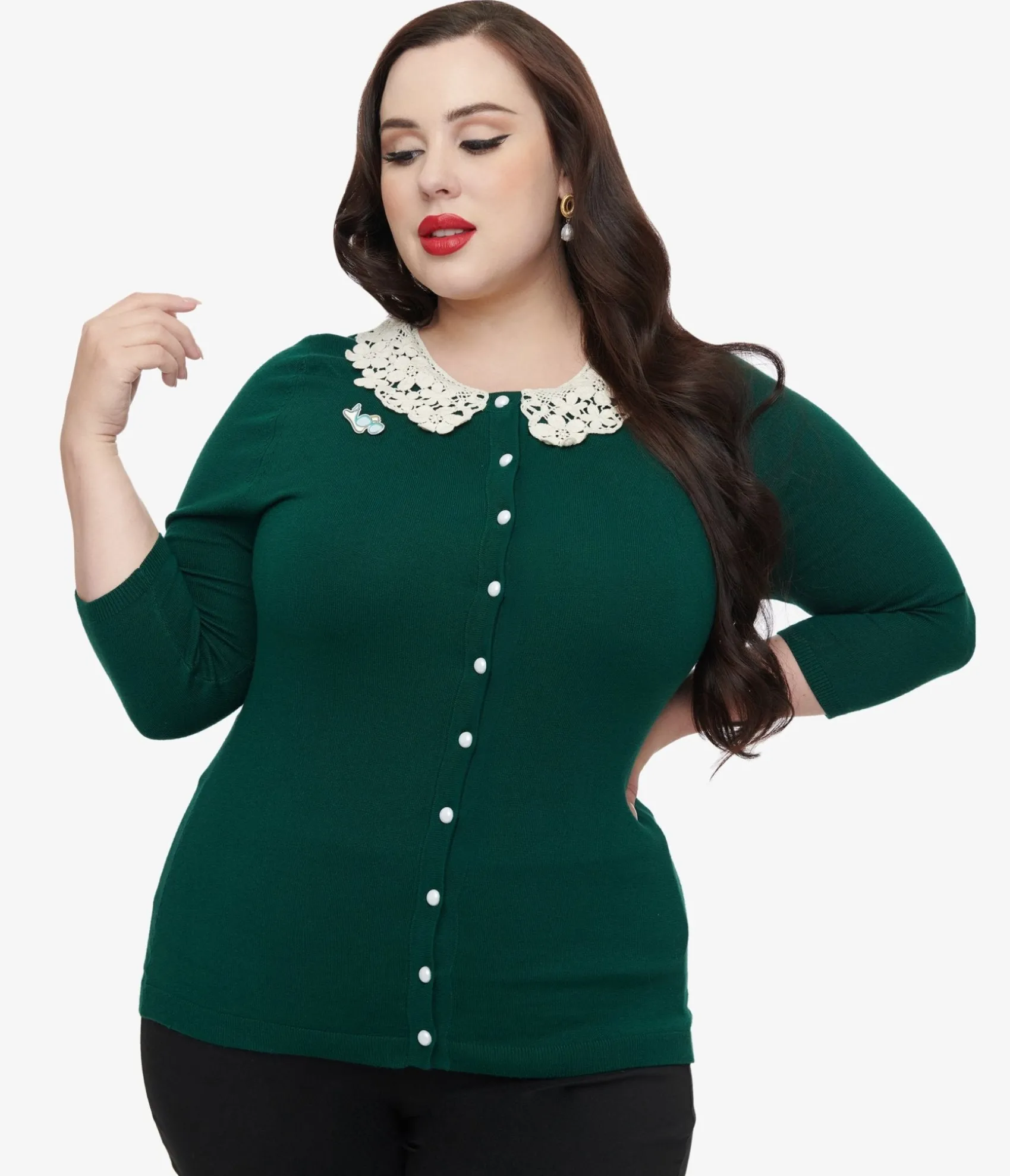 Unique Vintage The Golden Girls x Plus Size Green & White Lace Sophia Bookworm Cardigan Sale