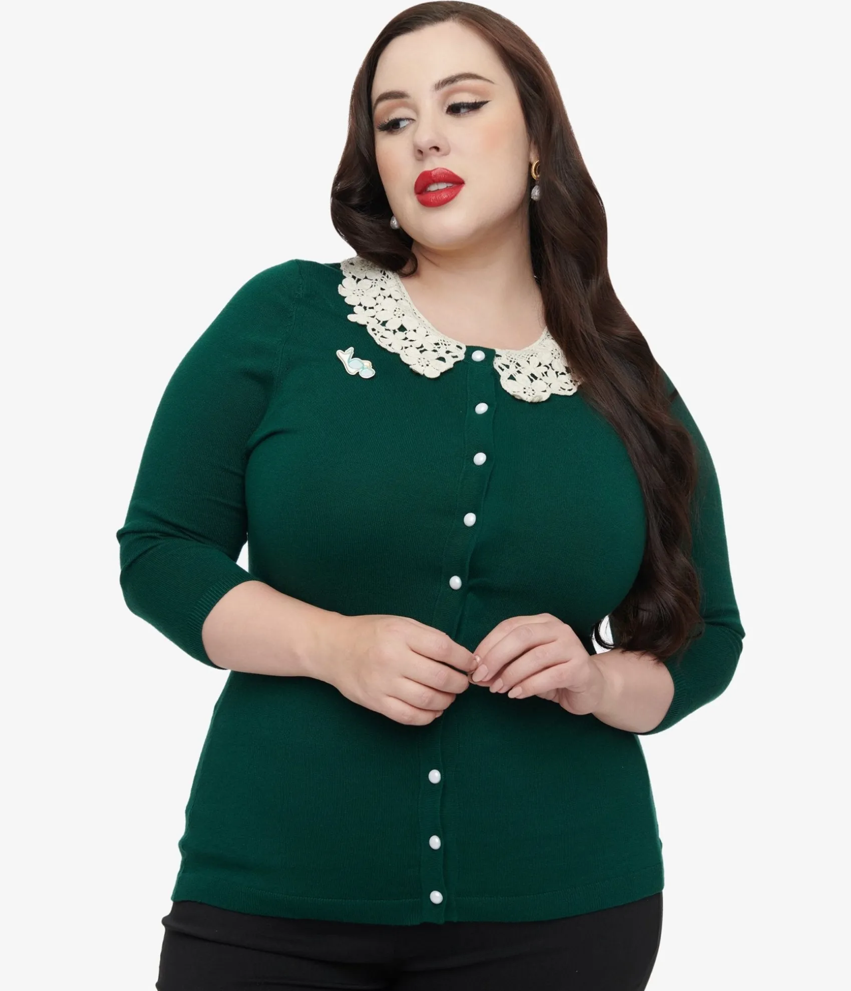 Unique Vintage The Golden Girls x Plus Size Green & White Lace Sophia Bookworm Cardigan Sale