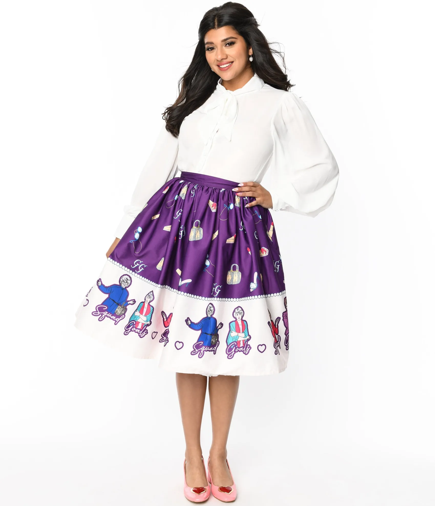 Unique Vintage The Golden Girls x Purple Character Border Gellar Swing Skirt Best Sale