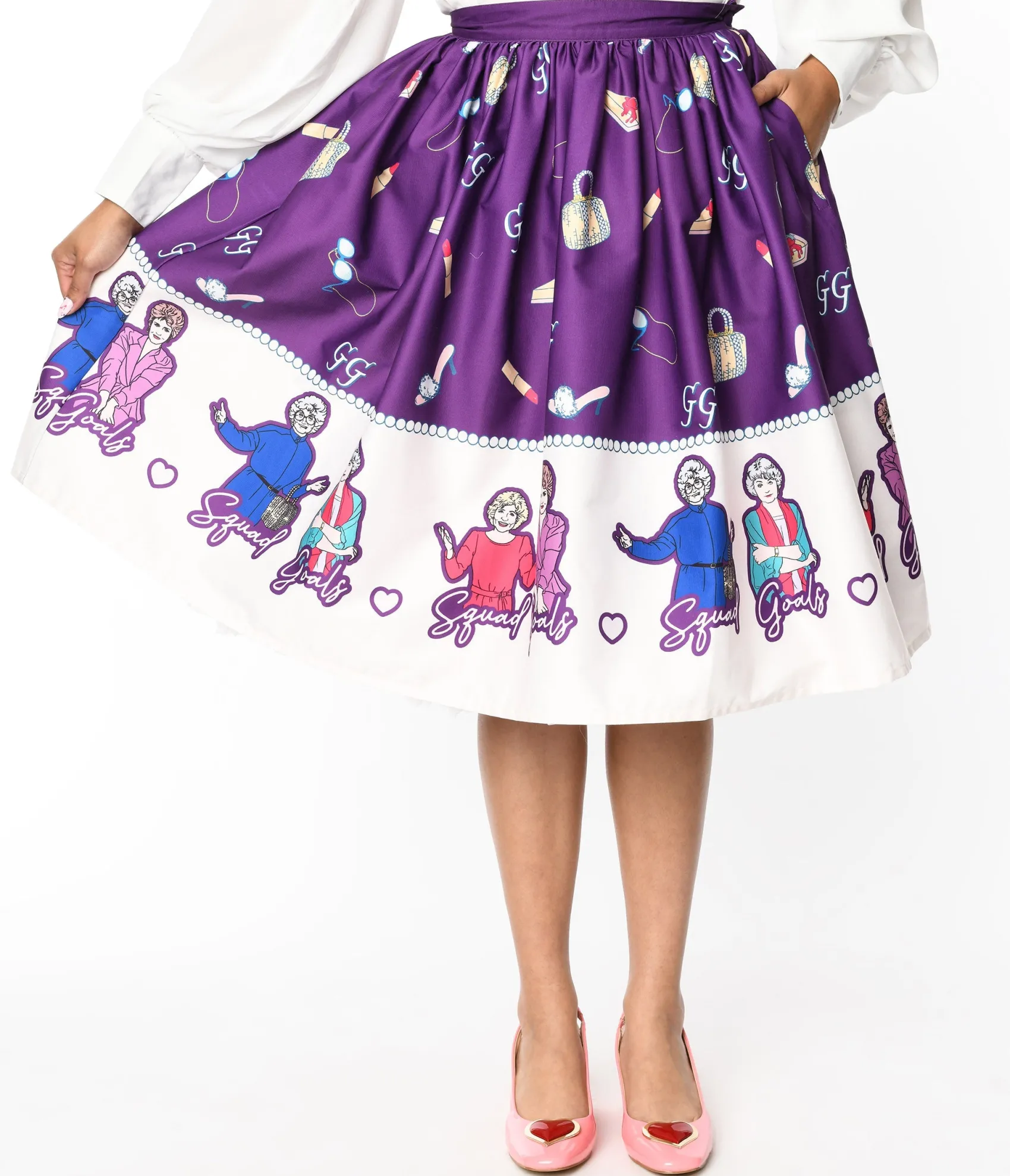 Unique Vintage The Golden Girls x Purple Character Border Gellar Swing Skirt Best Sale