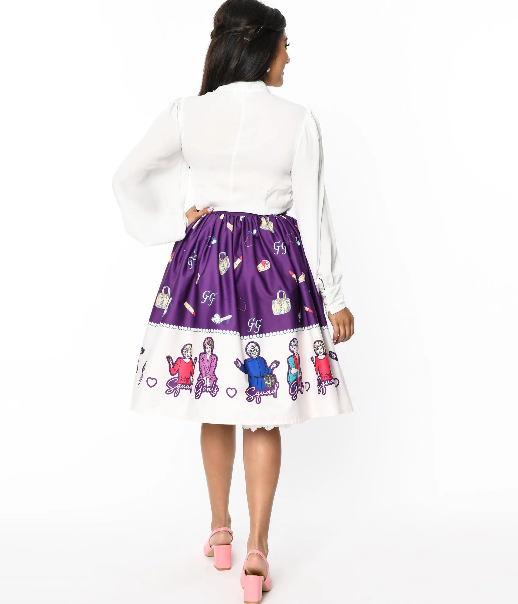 Unique Vintage The Golden Girls x Purple Character Border Gellar Swing Skirt Best Sale
