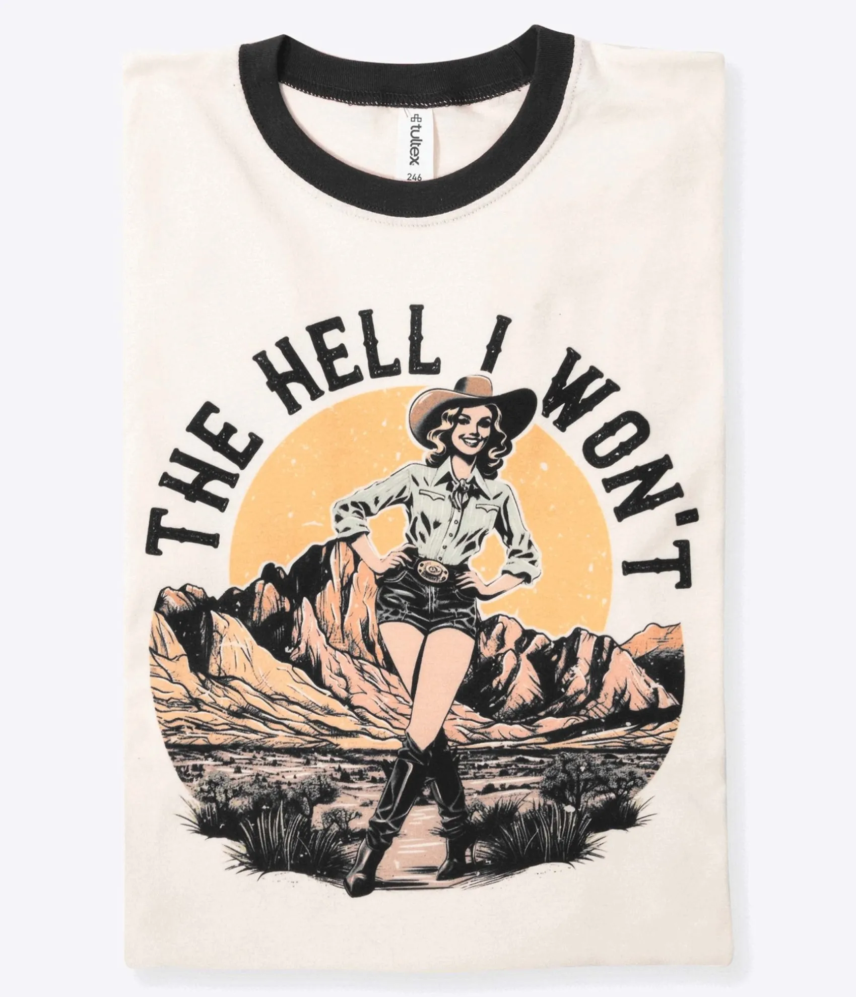 Unique Vintage The Hell I Won't Black Collar Unisex Graphic Ringer Tee Cheap
