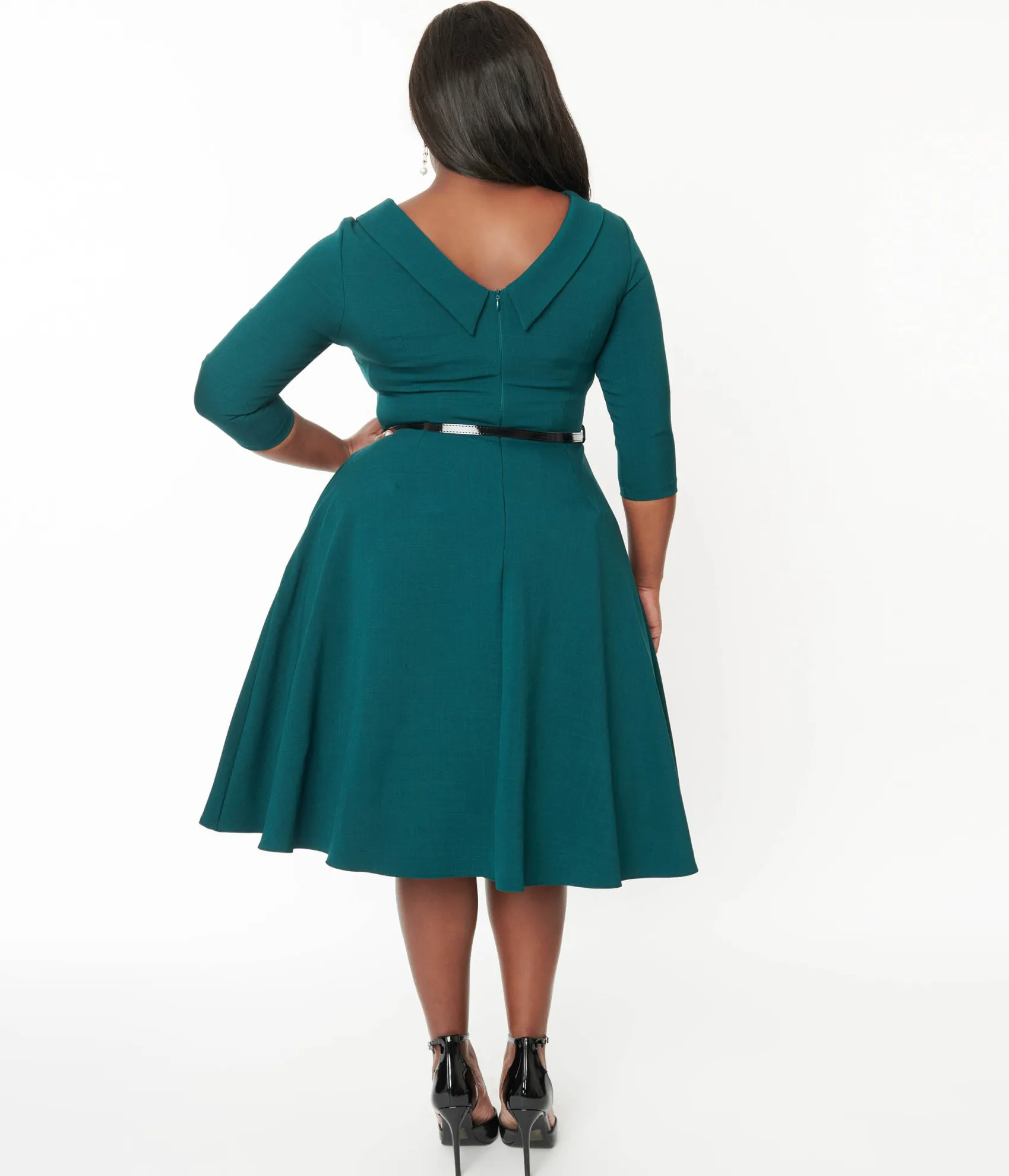 Unique Vintage The Pretty Dress Company Forest Green Grace Fit & Flare Dress Online