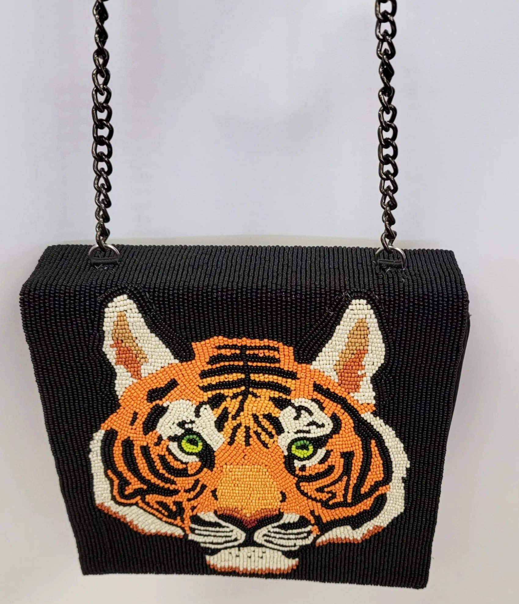 Unique Vintage Tiger Beaded Leatherette Crossbody Bag Outlet