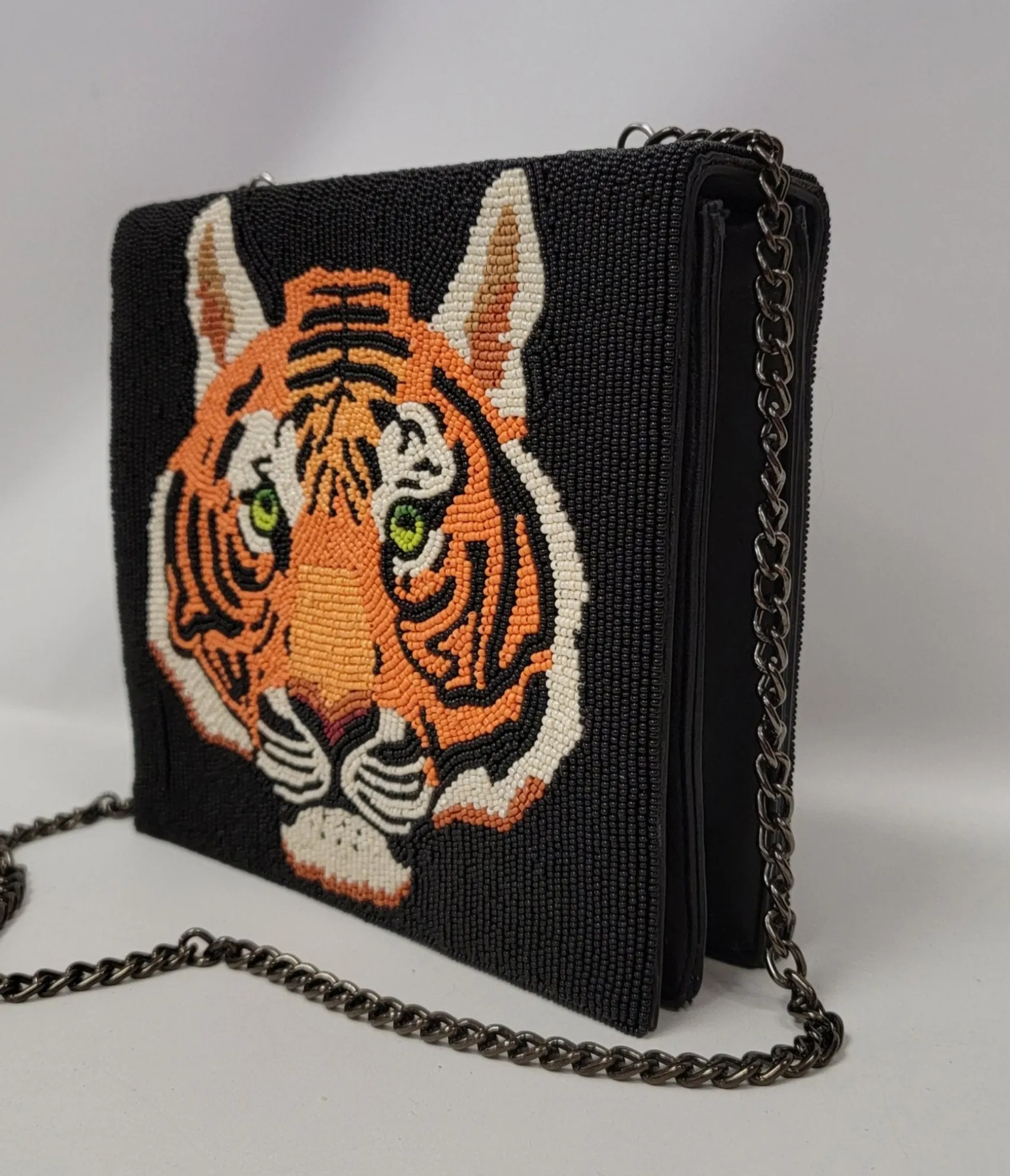 Unique Vintage Tiger Beaded Leatherette Crossbody Bag Outlet