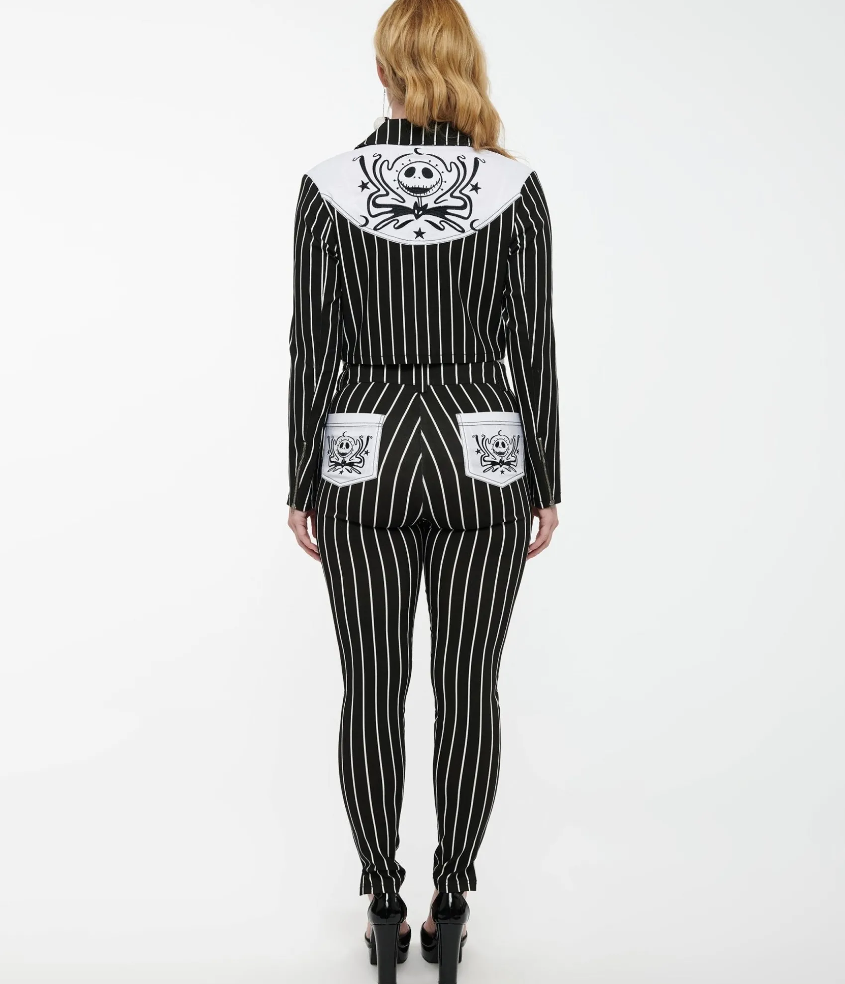 Unique Vintage Tim Burton’s The Nightmare Before Christmas by Black & White Stripe Jack Skellington Stretch Pants Cheap