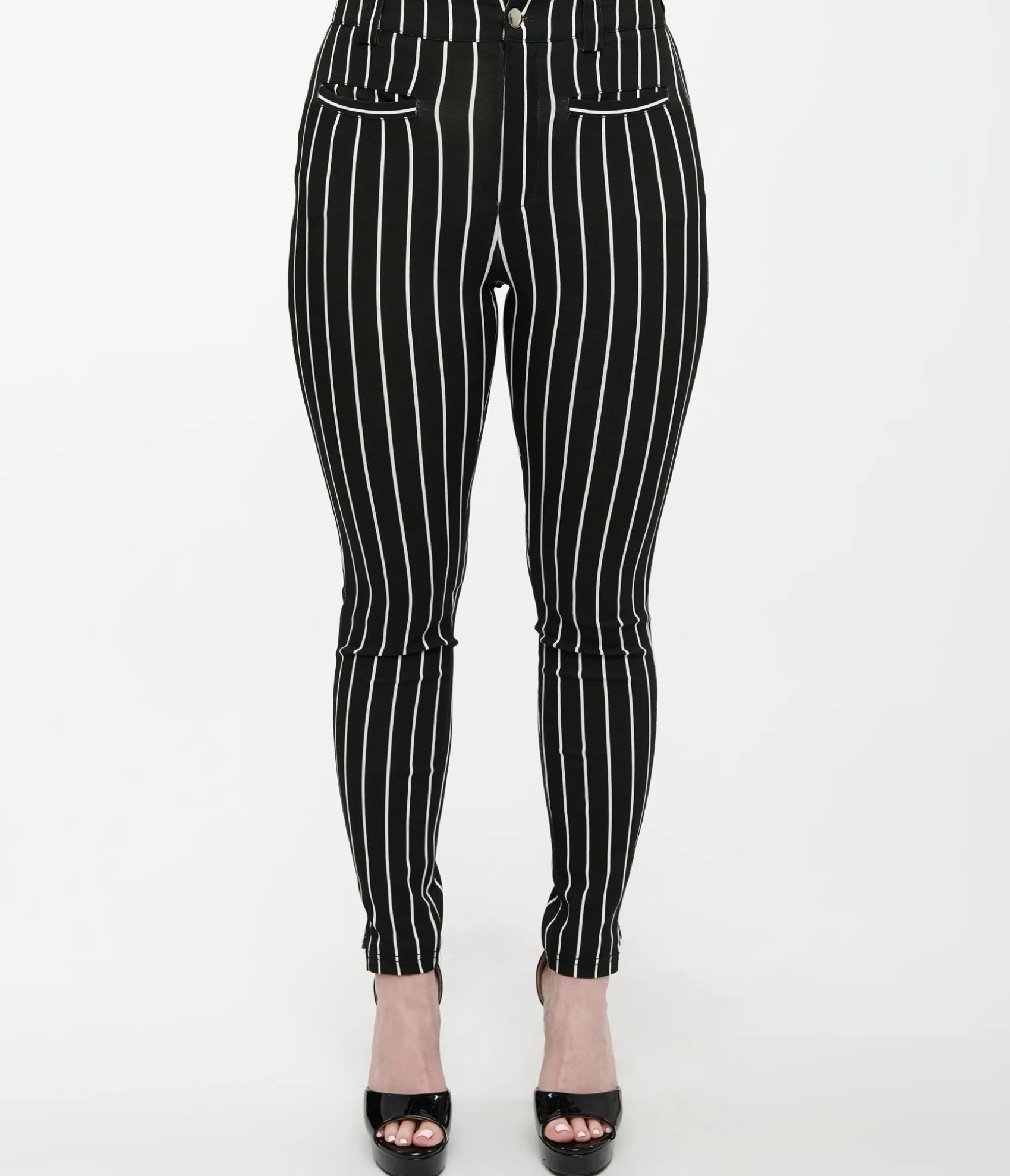 Unique Vintage Tim Burton’s The Nightmare Before Christmas by Black & White Stripe Jack Skellington Stretch Pants Cheap