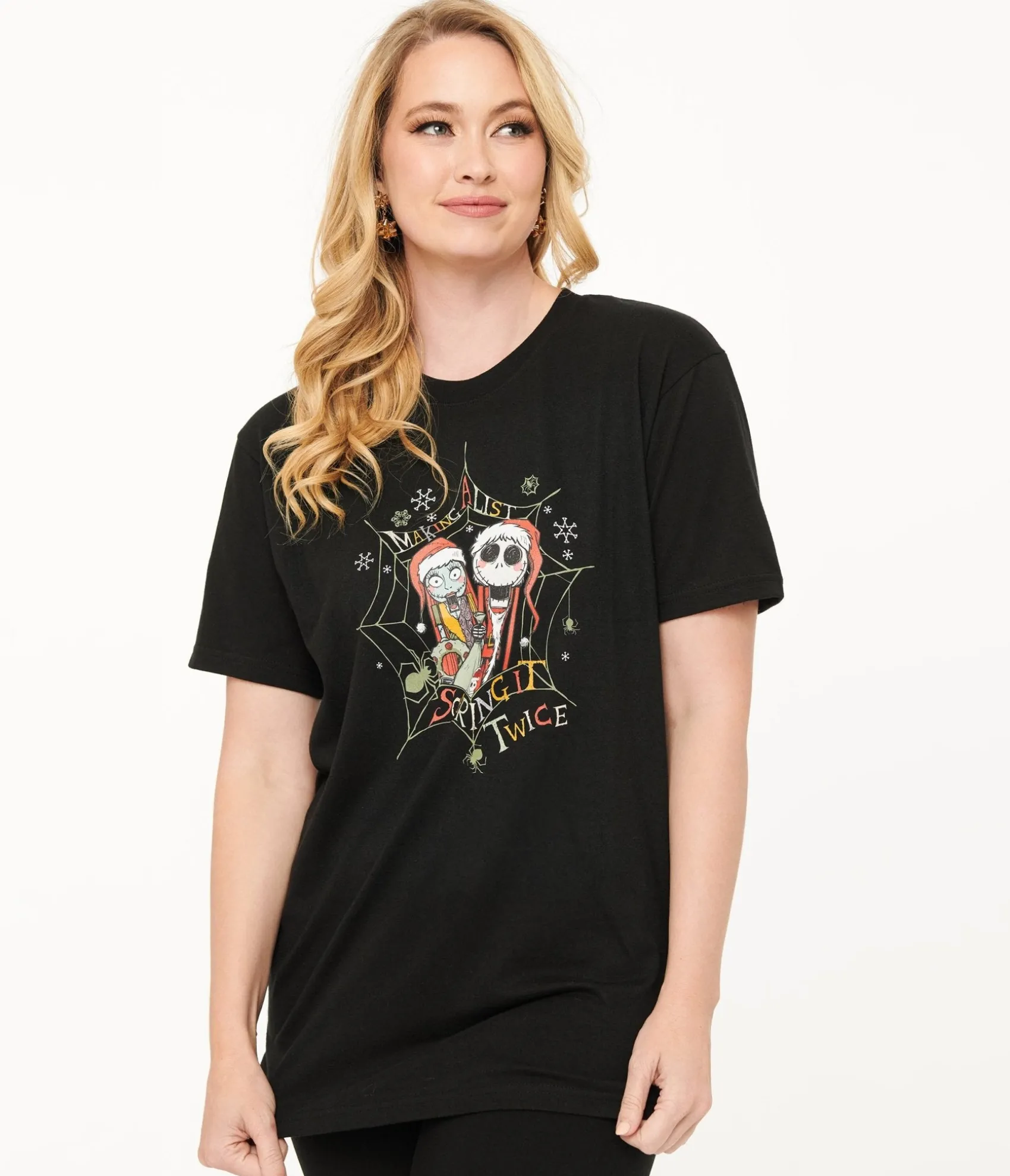 Unique Vintage Tim Burton's The Nightmare Before Christmas by Black Jack & Sally Making A List Unisex Graphic Tee Online