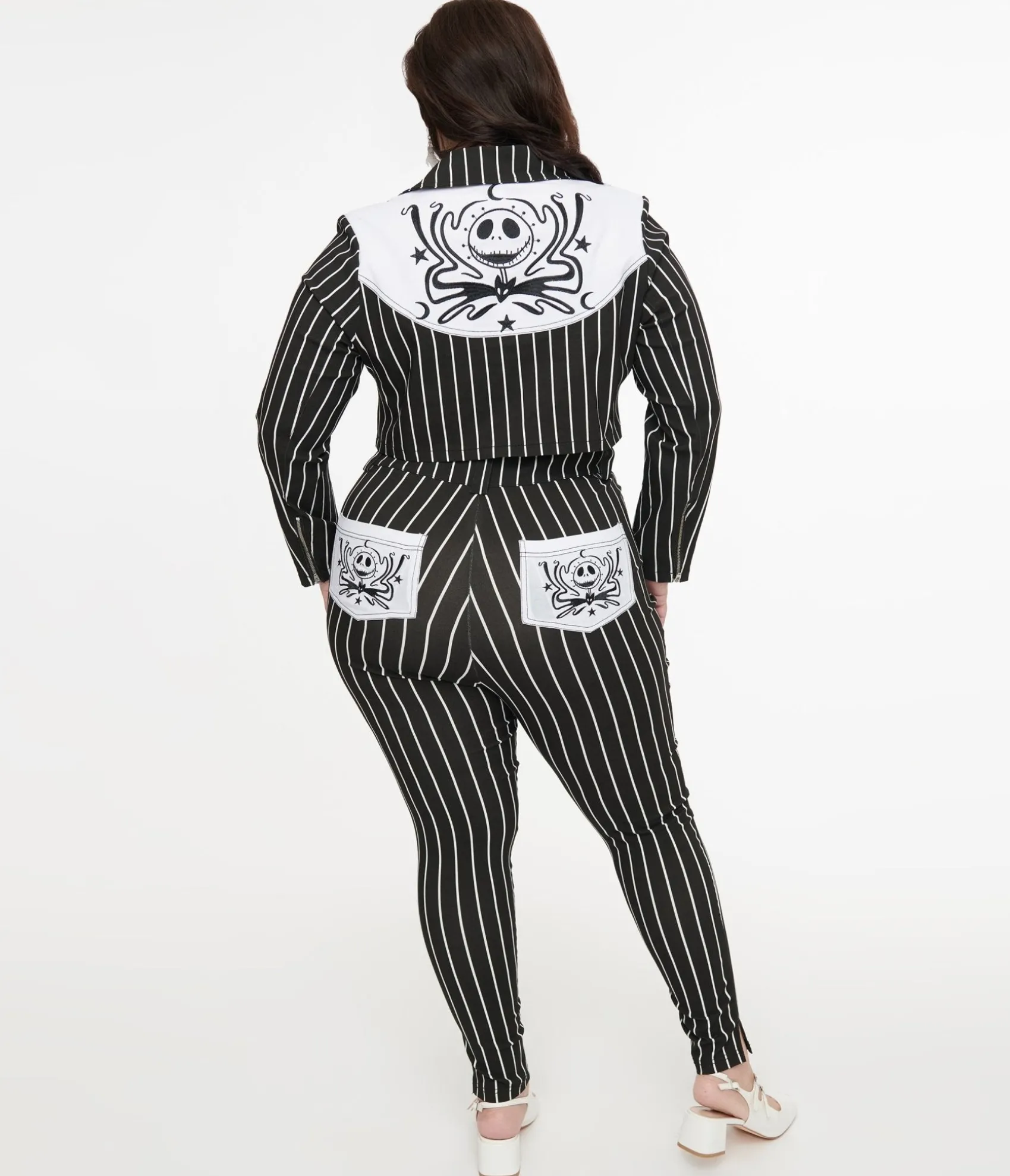 Unique Vintage Tim Burton’s The Nightmare Before Christmas by Plus Size Black & White Stripe Jack Skellington Stretch Pants New