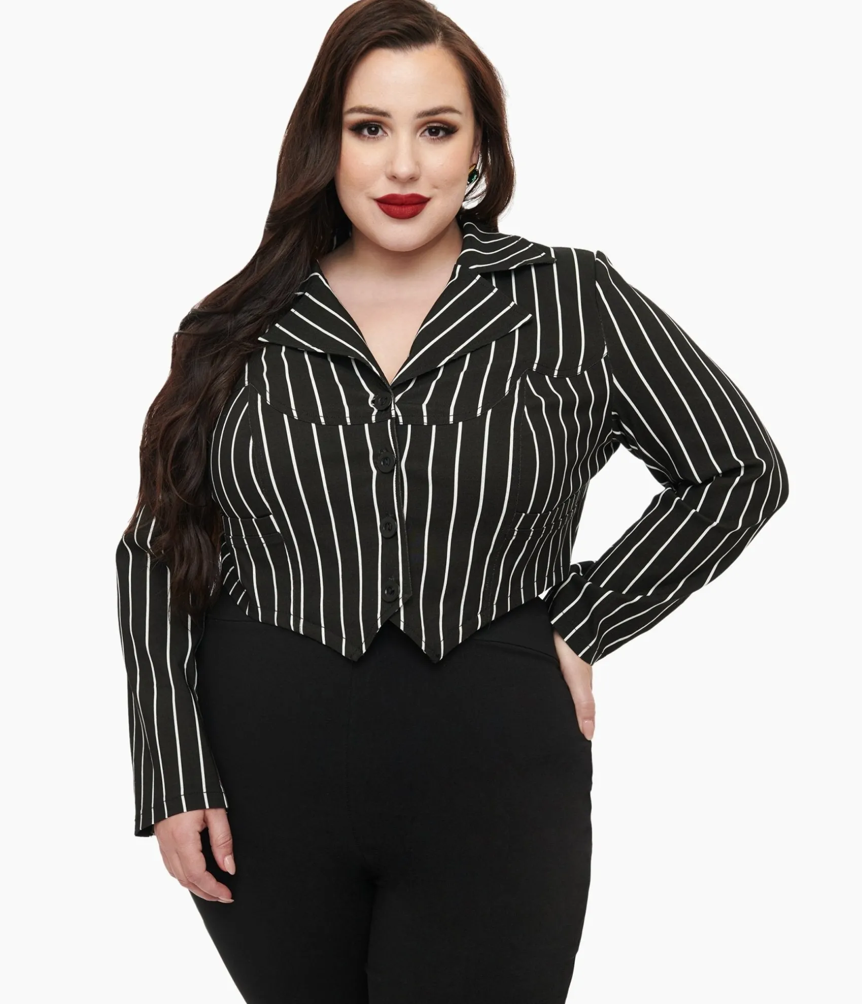 Unique Vintage Tim Burton’s The Nightmare Before Christmas by Plus Size Black & White Stripe Jack Skellington Western Jacket Hot
