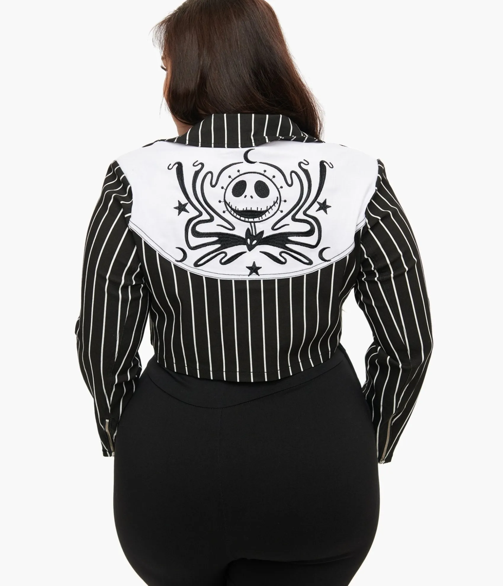 Unique Vintage Tim Burton’s The Nightmare Before Christmas by Plus Size Black & White Stripe Jack Skellington Western Jacket Hot