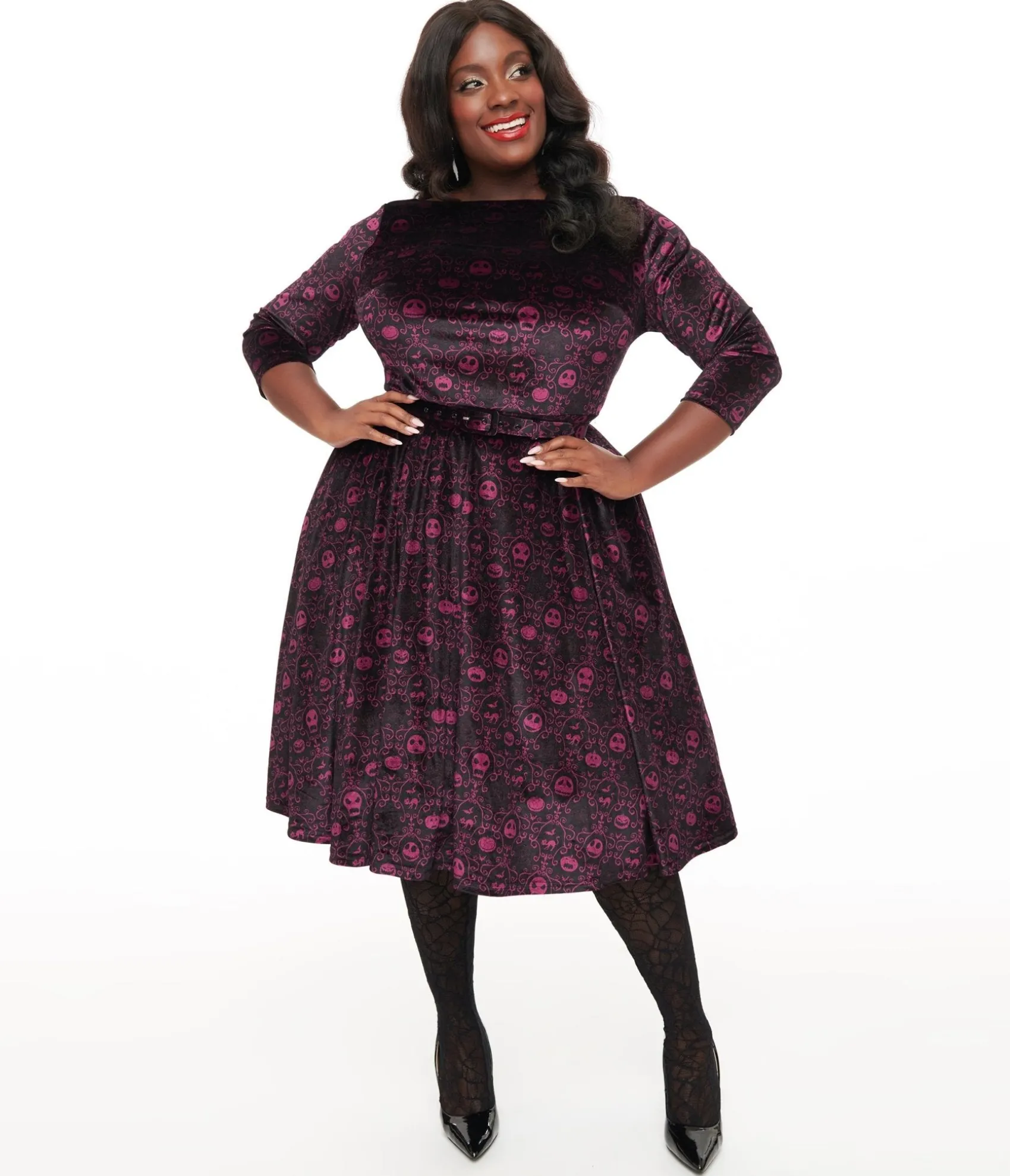 Unique Vintage Tim Burton's The Nightmare Before Christmas by Plus Size Eggplant Baroque Jack Skellington Devon Swing Dress Sale