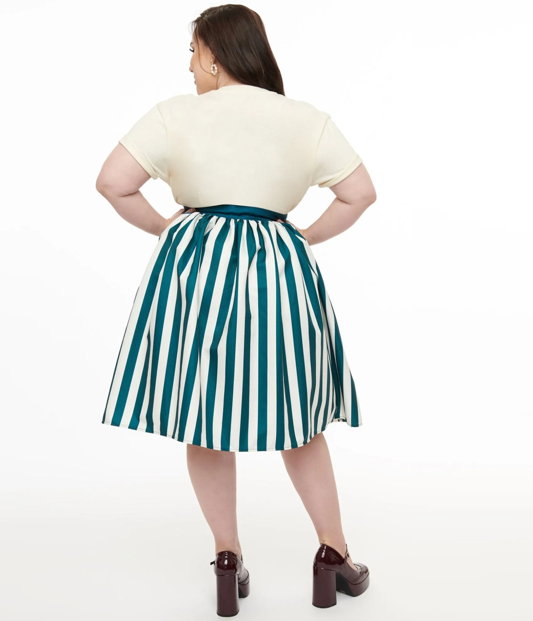 Unique Vintage Tim Burton's The Nightmare Before Christmas by Plus Size Teal & White Striped Jack Skellington Gellar Swing Skirt Sale