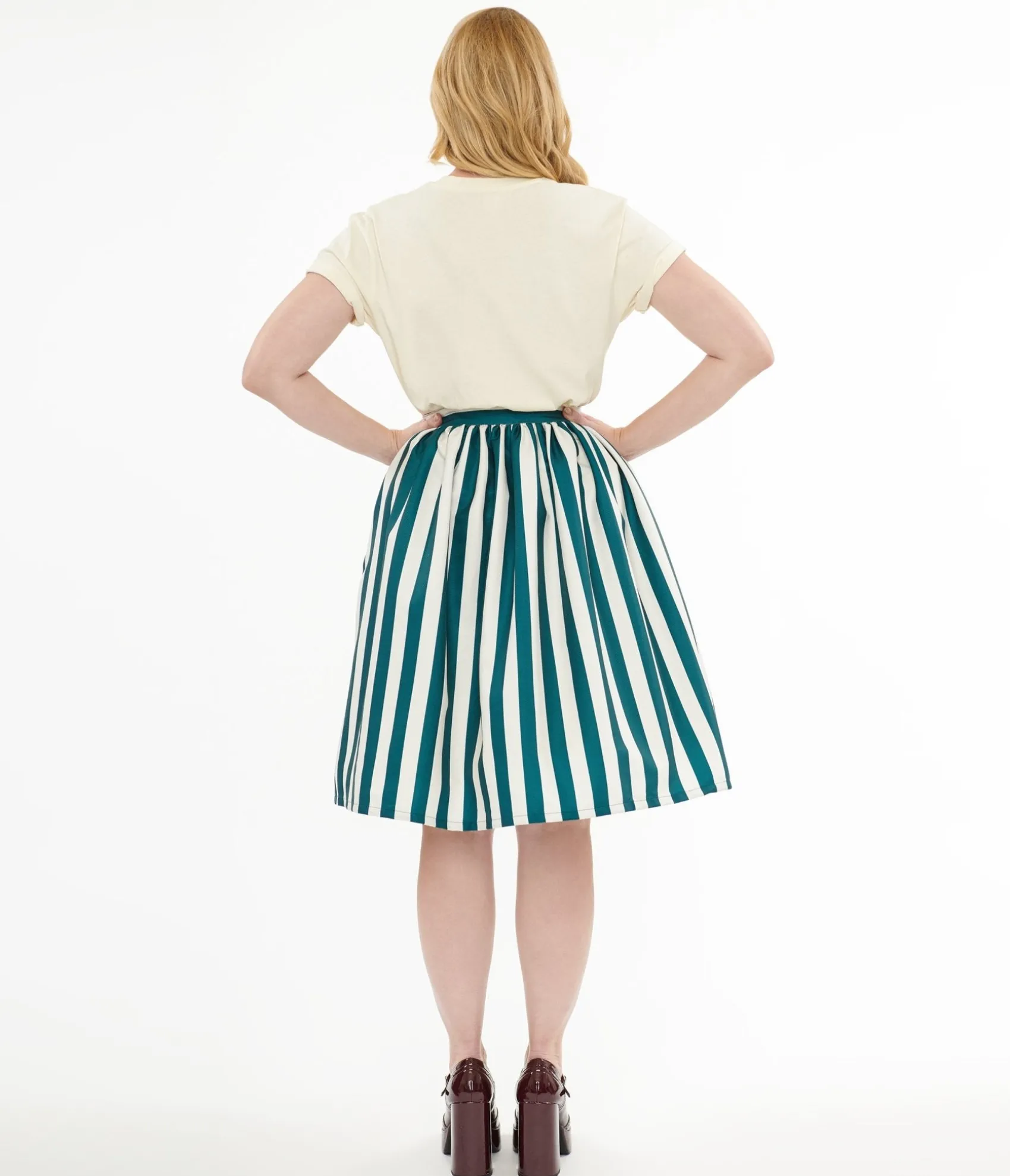 Unique Vintage Tim Burton's The Nightmare Before Christmas by Teal & White Striped Jack Skellington Gellar Swing Skirt Hot