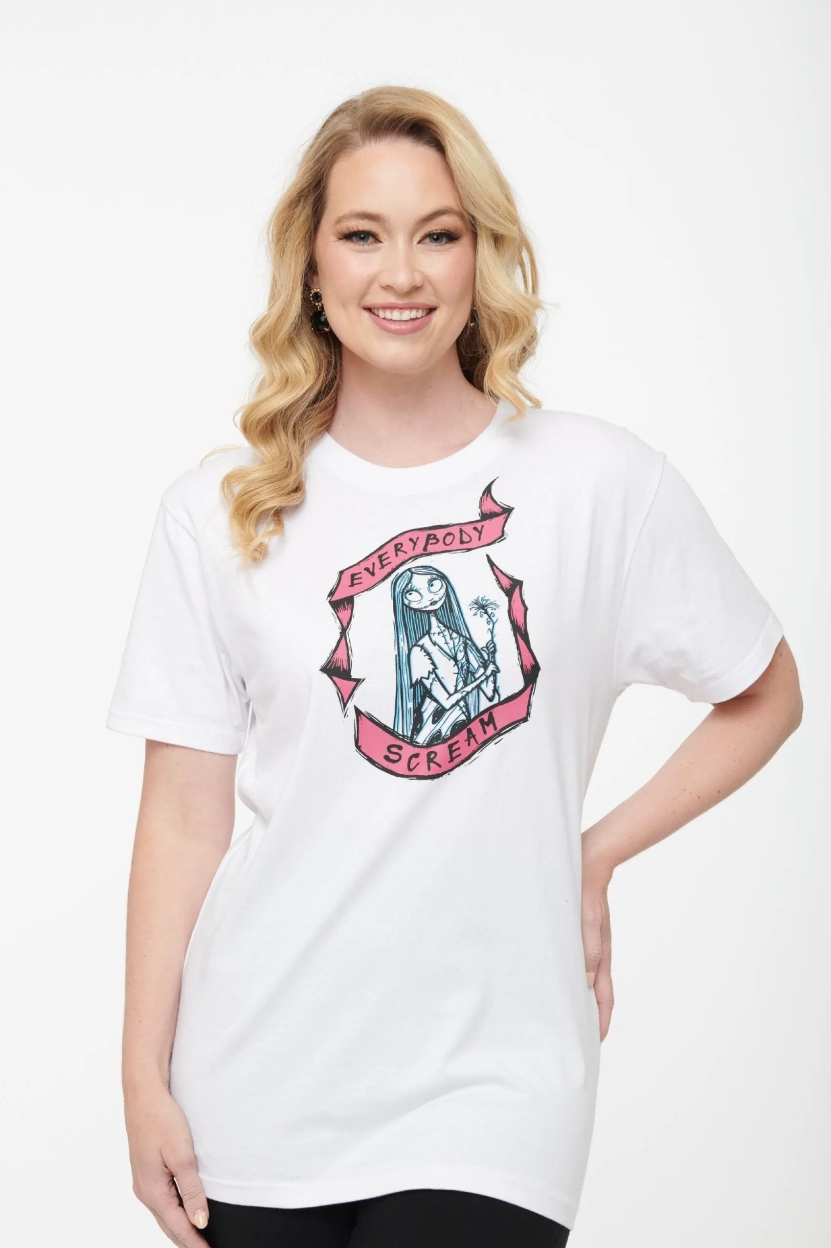 Unique Vintage Tim Burton’s The Nightmare Before Christmas by White Sally Everybody Scream Unisex Graphic Tee Hot