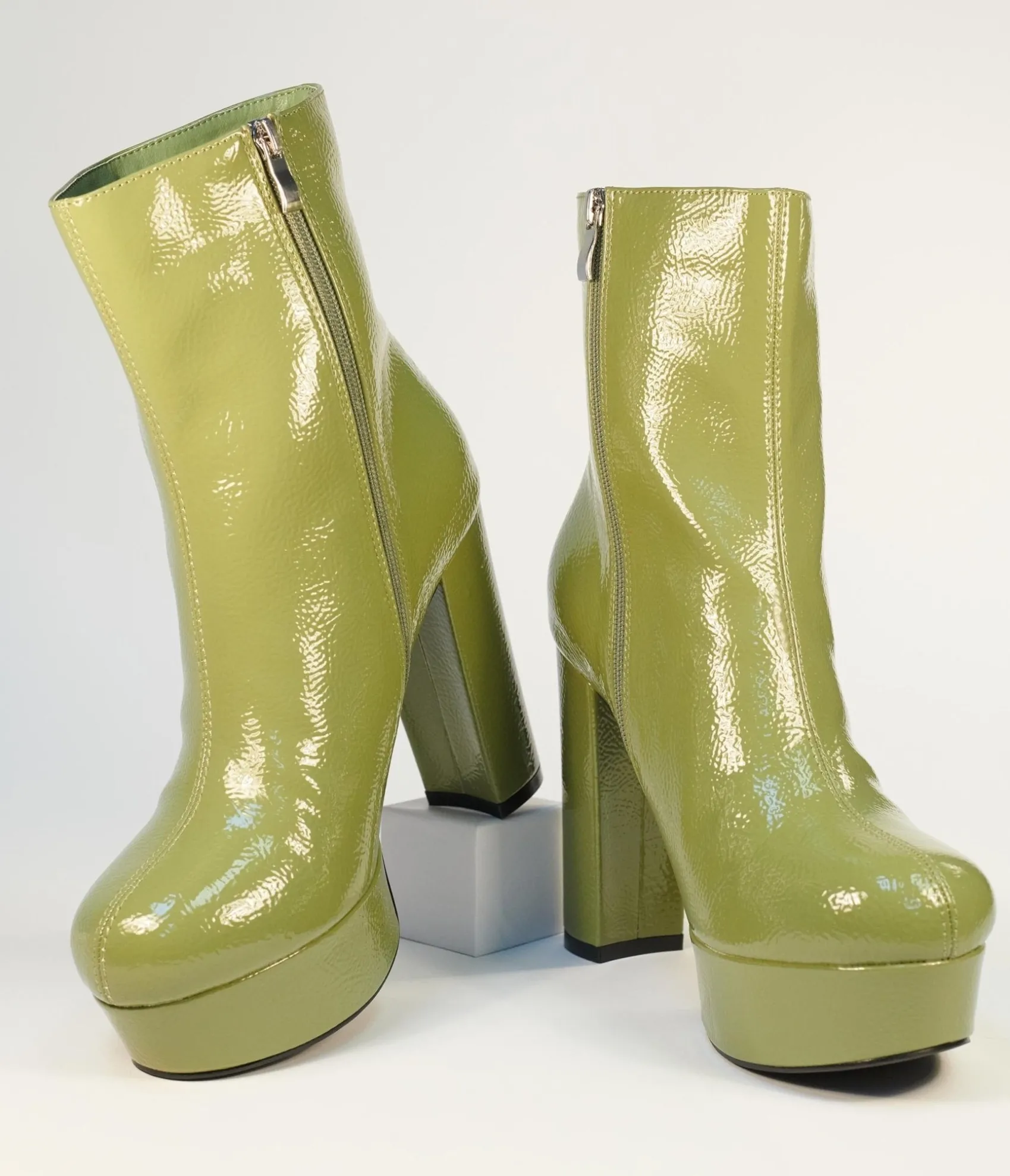 Unique Vintage Avocado Green Platform Heel Ankle Boots Fashion