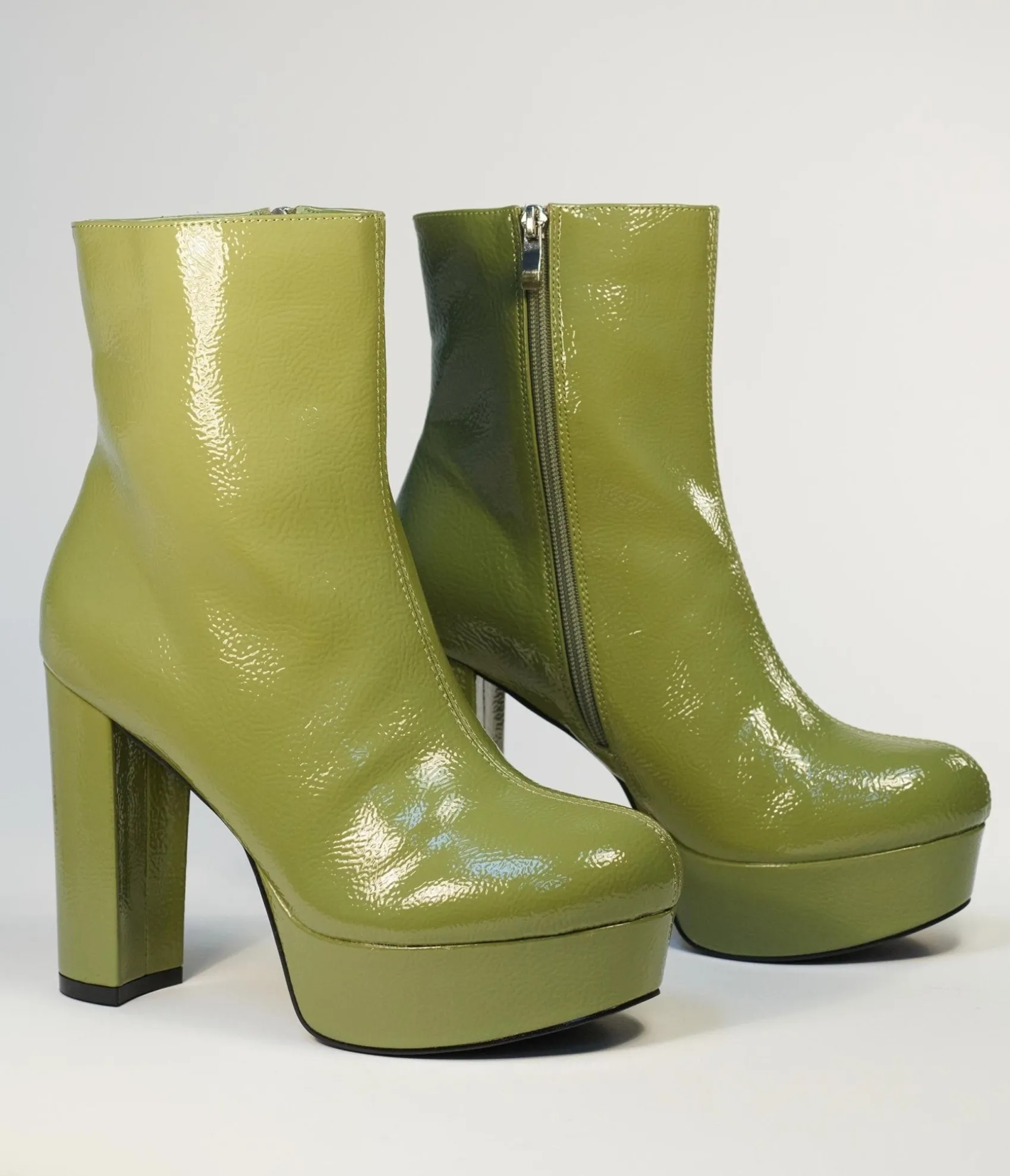 Unique Vintage Avocado Green Platform Heel Ankle Boots Fashion