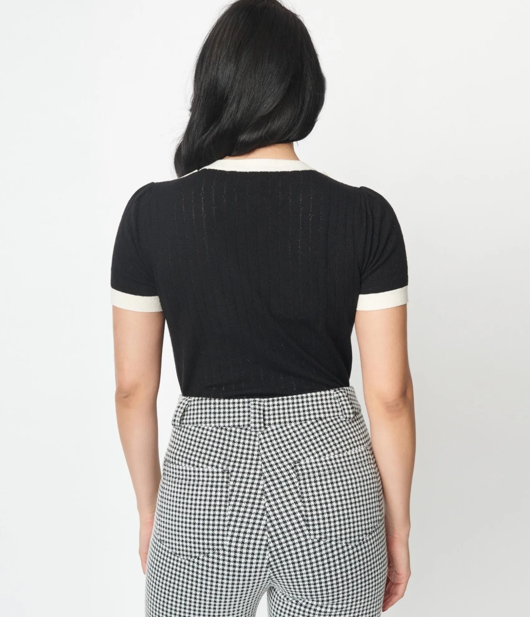 Unique Vintage Black & Cream Neck Tie Park City Sweater Sale