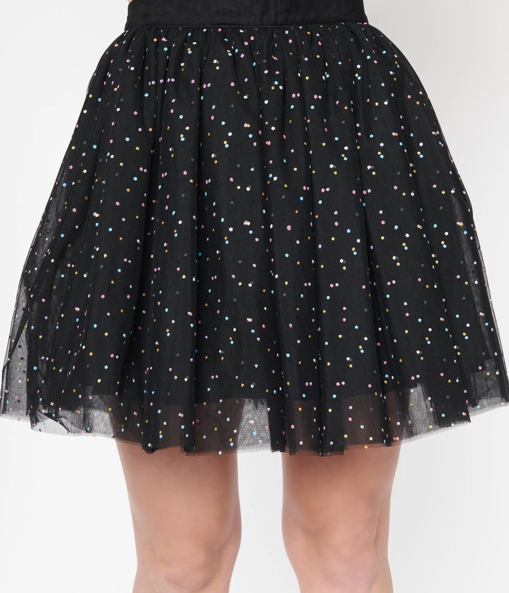 Unique Vintage Black & Multicolor Dots Sweetie Pie Flare Skirt New