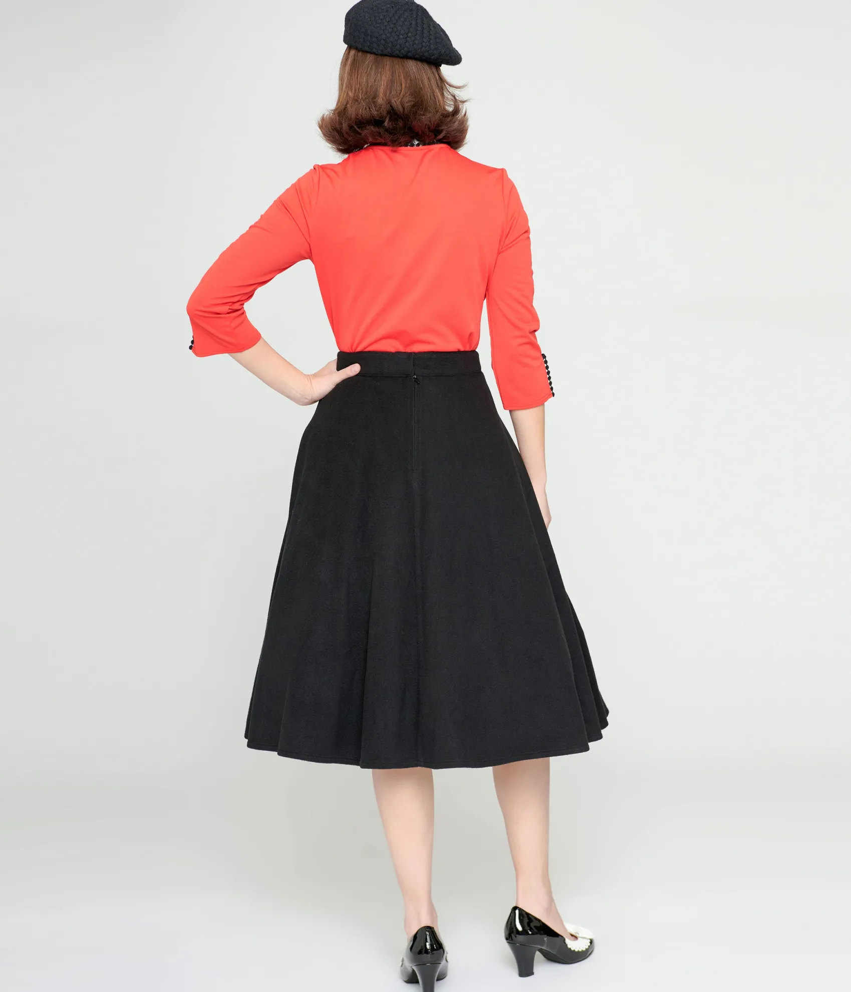 Unique Vintage Black & Mushroom Soda Shop Swing Skirt Sale