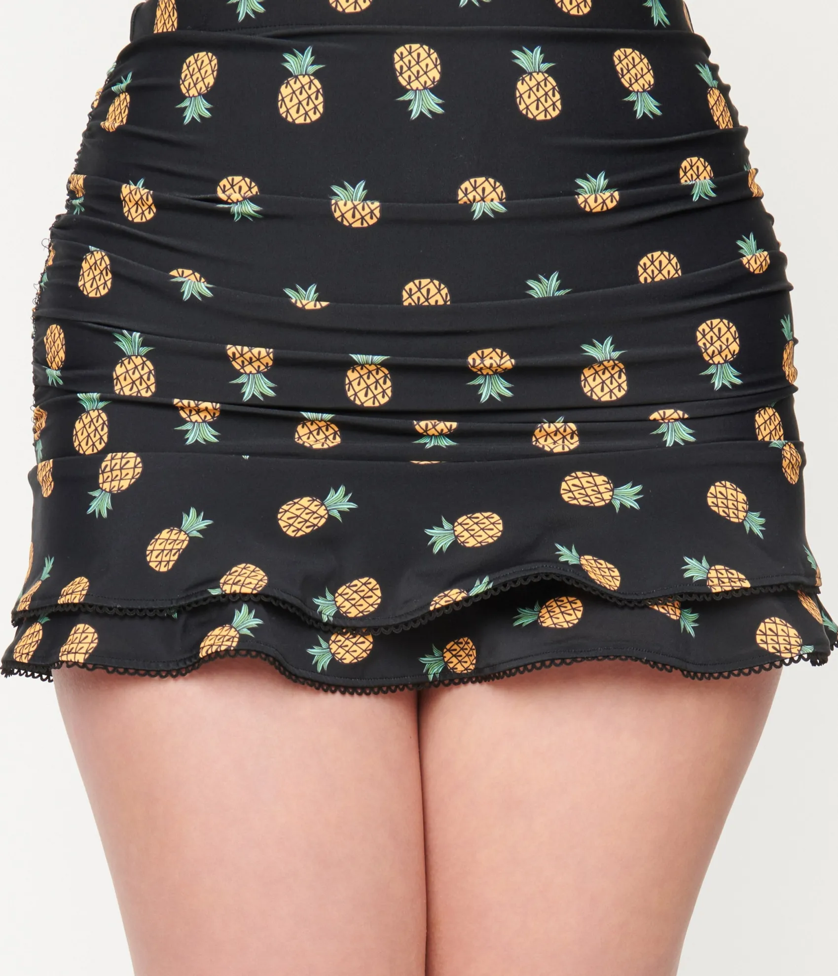 Unique Vintage Black & Pineapple Print Alice Swim Skirt Sale