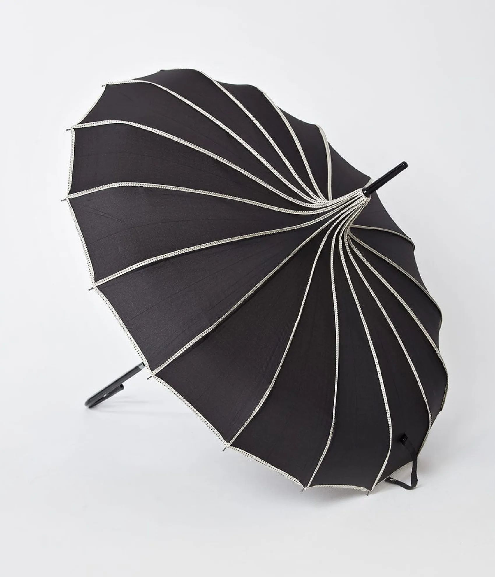 Unique Vintage Black & Polka Dot Tan Princess Pagoda Umbrella Discount