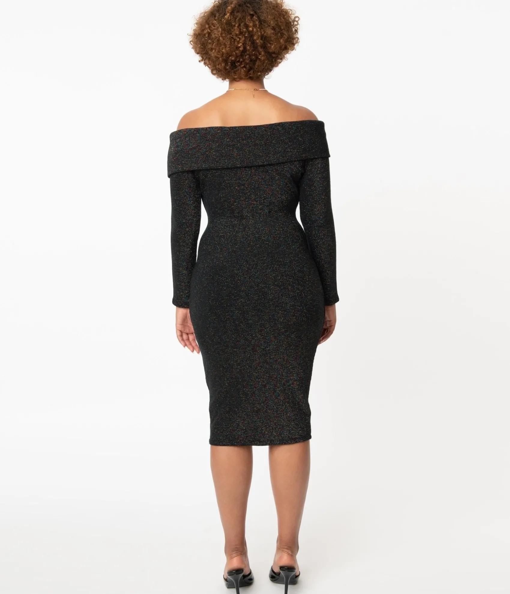 Unique Vintage Black & Rainbow Sparkle Vickie Wiggle Dress Cheap