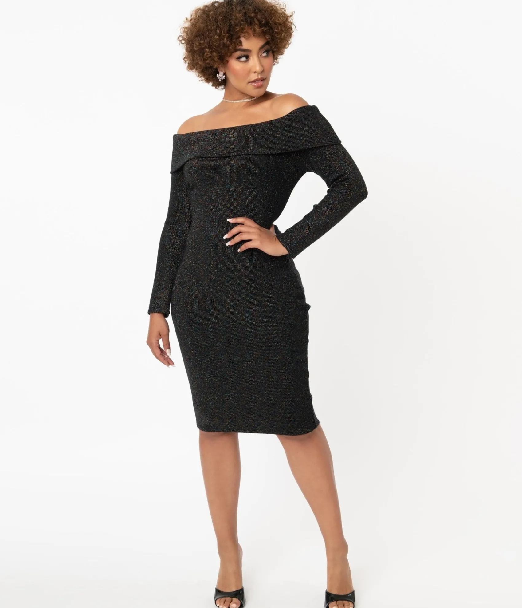 Unique Vintage Black & Rainbow Sparkle Vickie Wiggle Dress Cheap