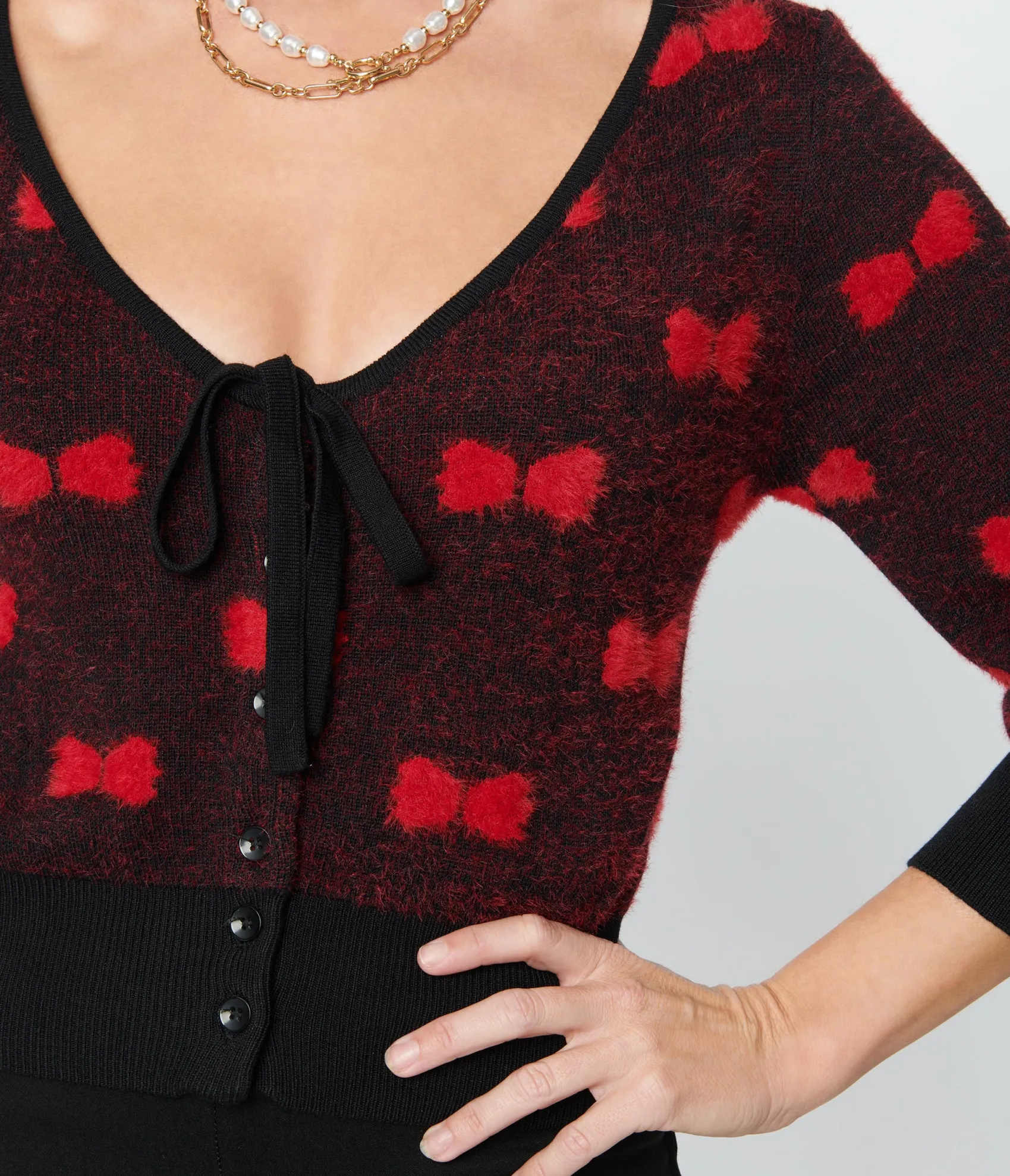 Unique Vintage Black & Red Bows Dandy Cardigan Fashion