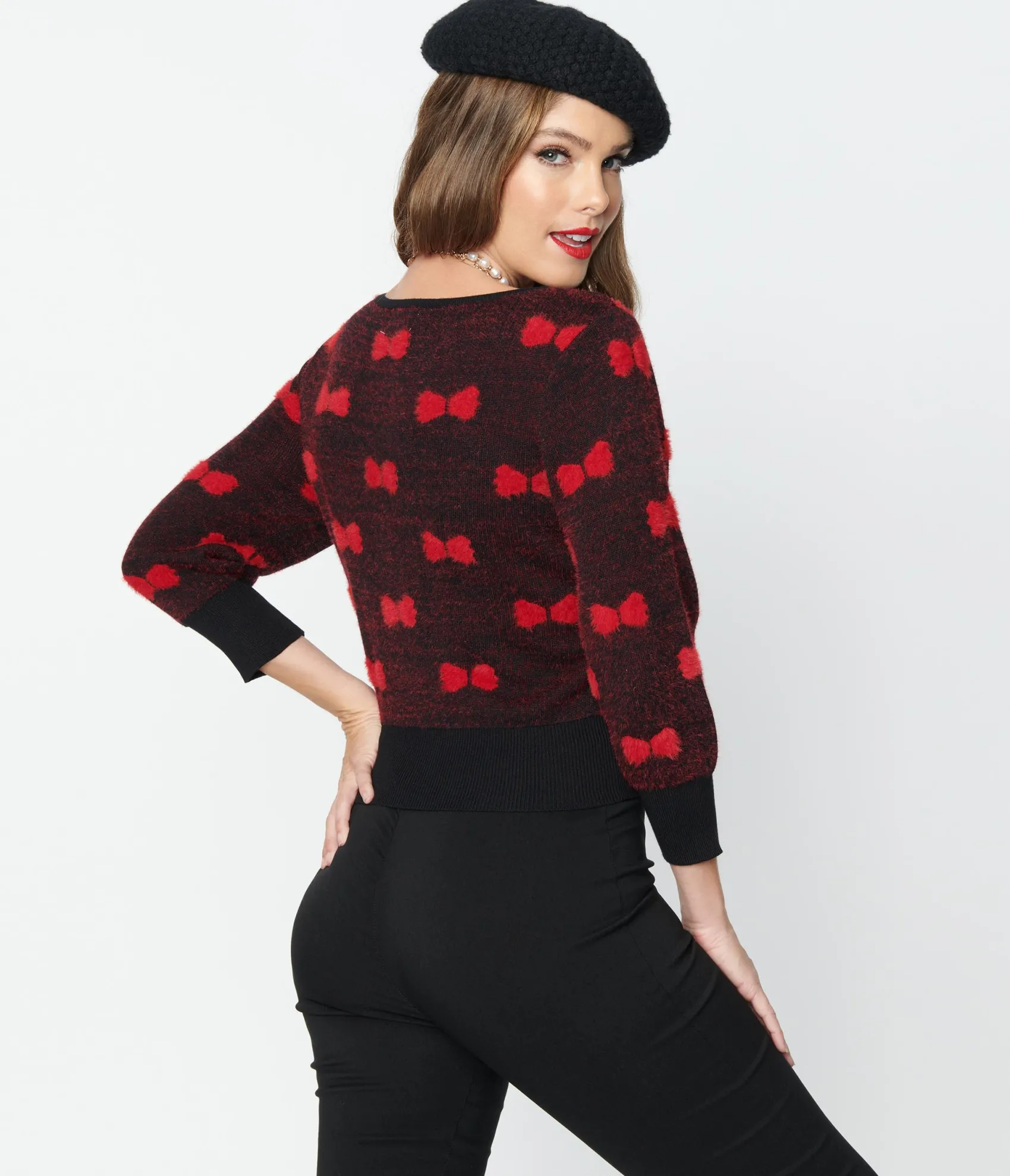 Unique Vintage Black & Red Bows Dandy Cardigan Fashion