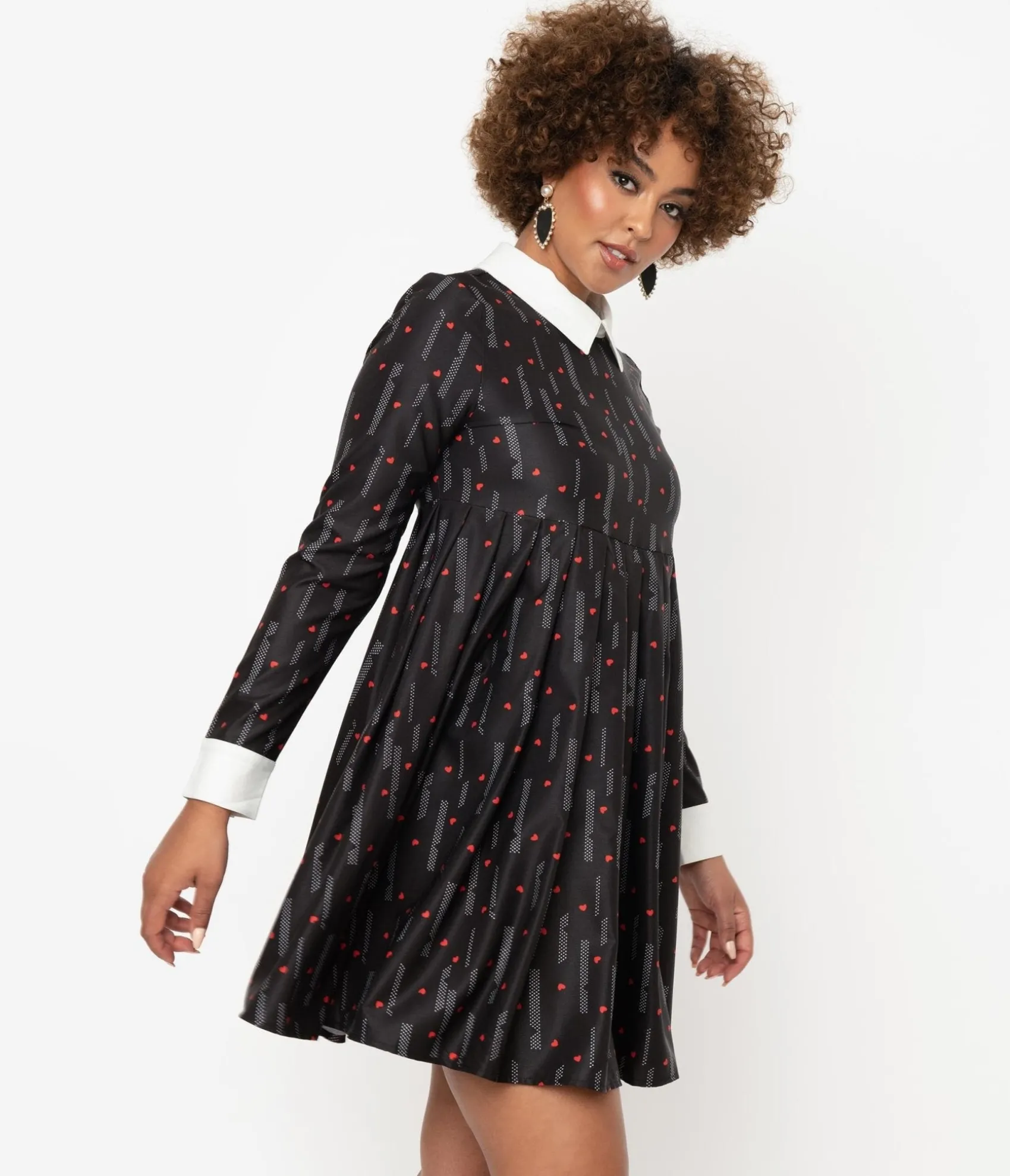 Unique Vintage Black & Red Heart Peggy Babydoll Dress Cheap
