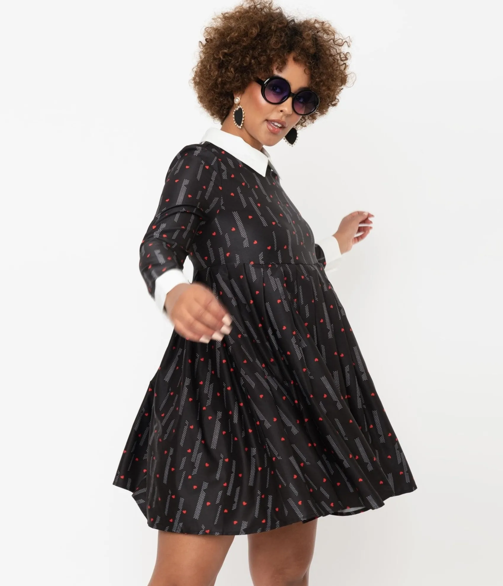Unique Vintage Black & Red Heart Peggy Babydoll Dress Cheap