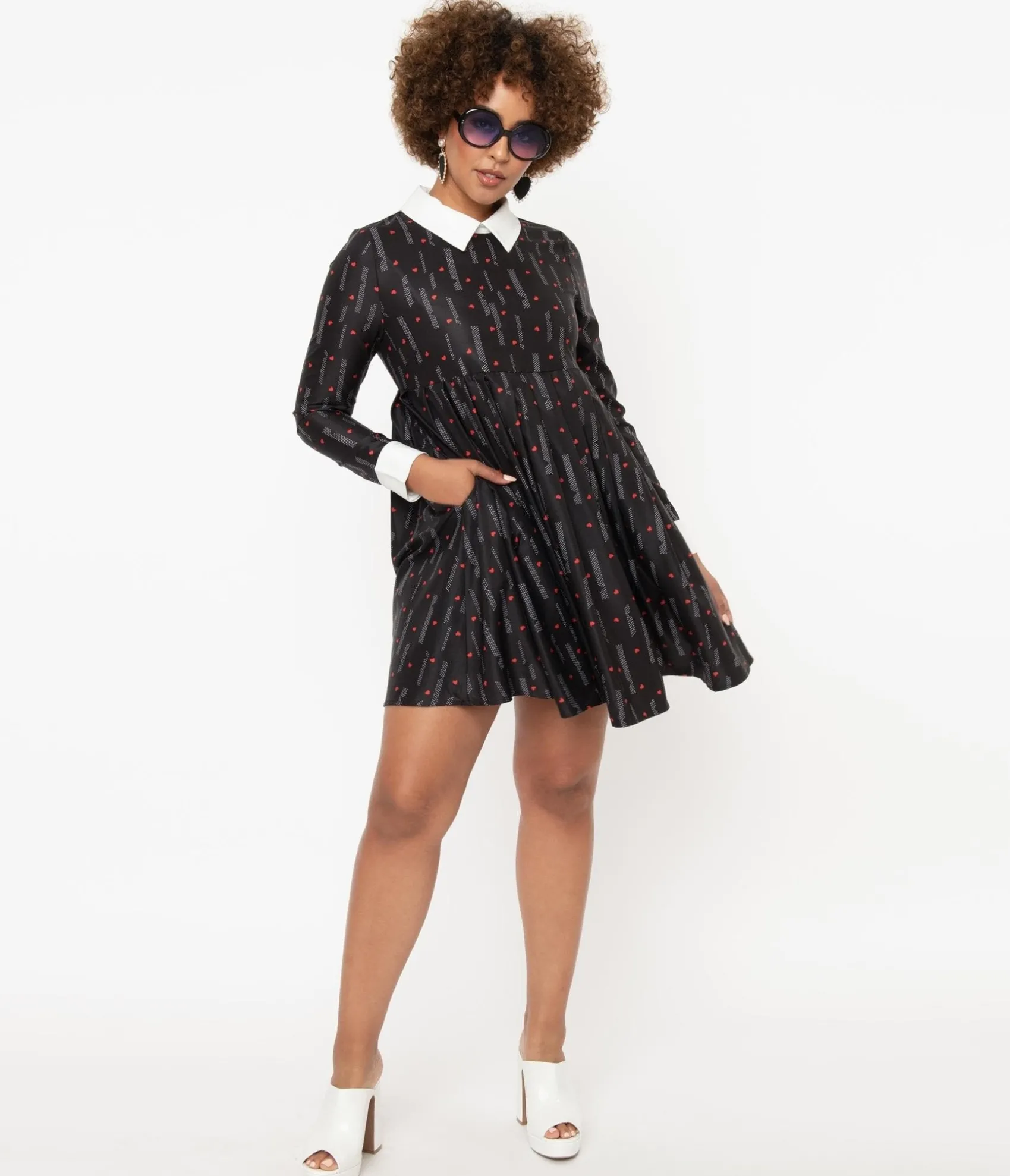 Unique Vintage Black & Red Heart Peggy Babydoll Dress Cheap