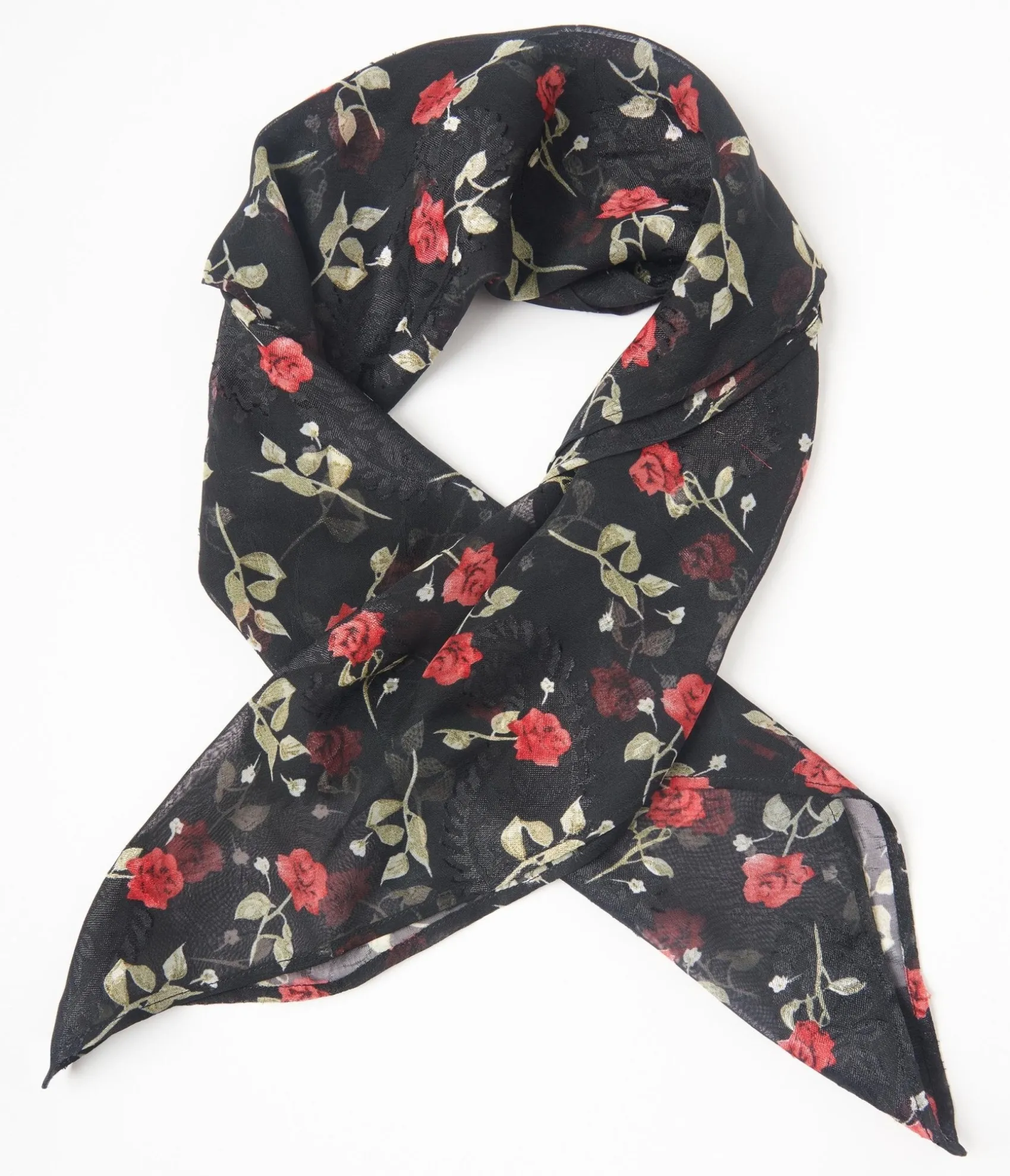 Unique Vintage Black & Red Roses Hair Scarf New