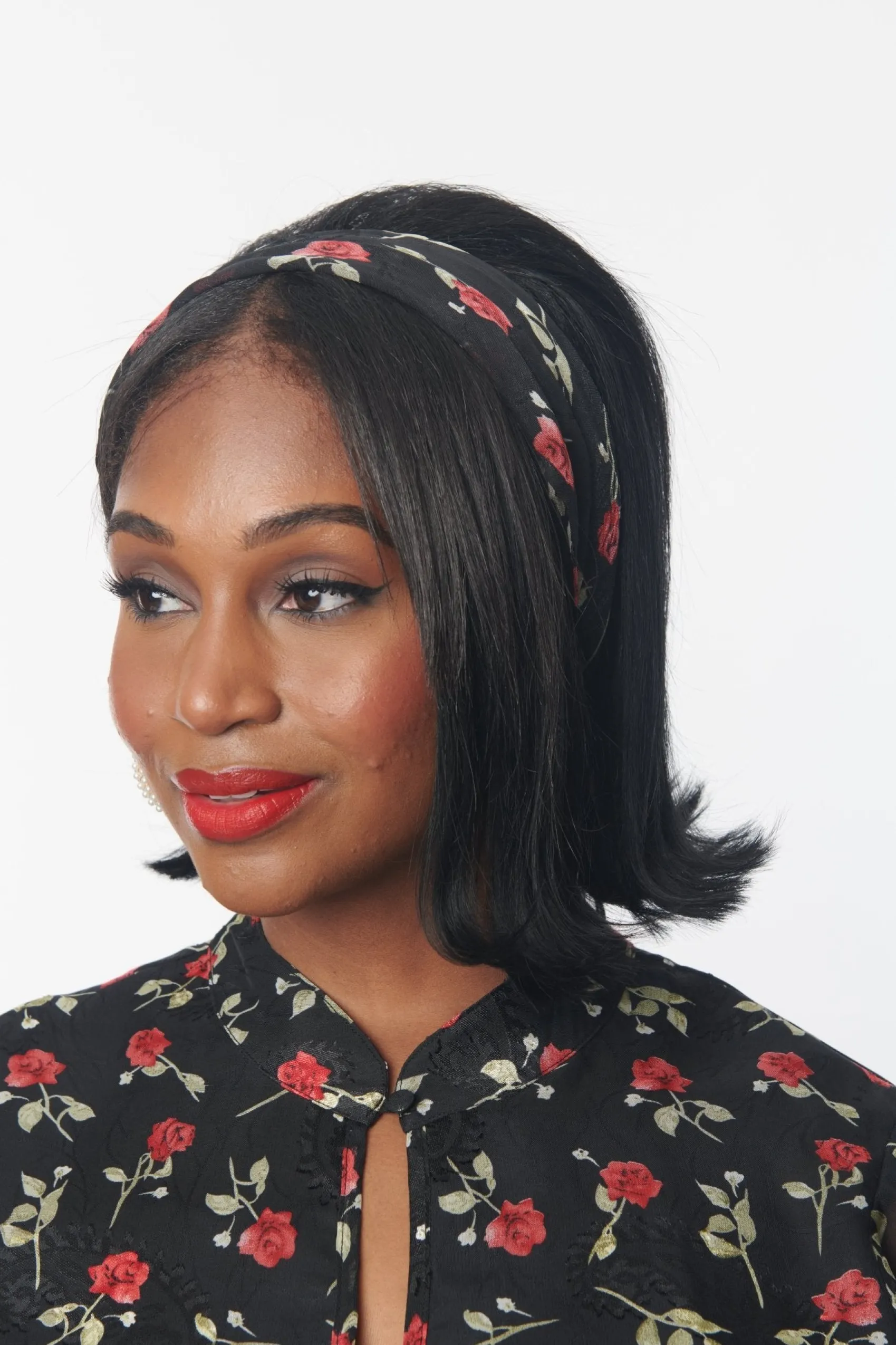 Unique Vintage Black & Red Roses Hair Scarf New