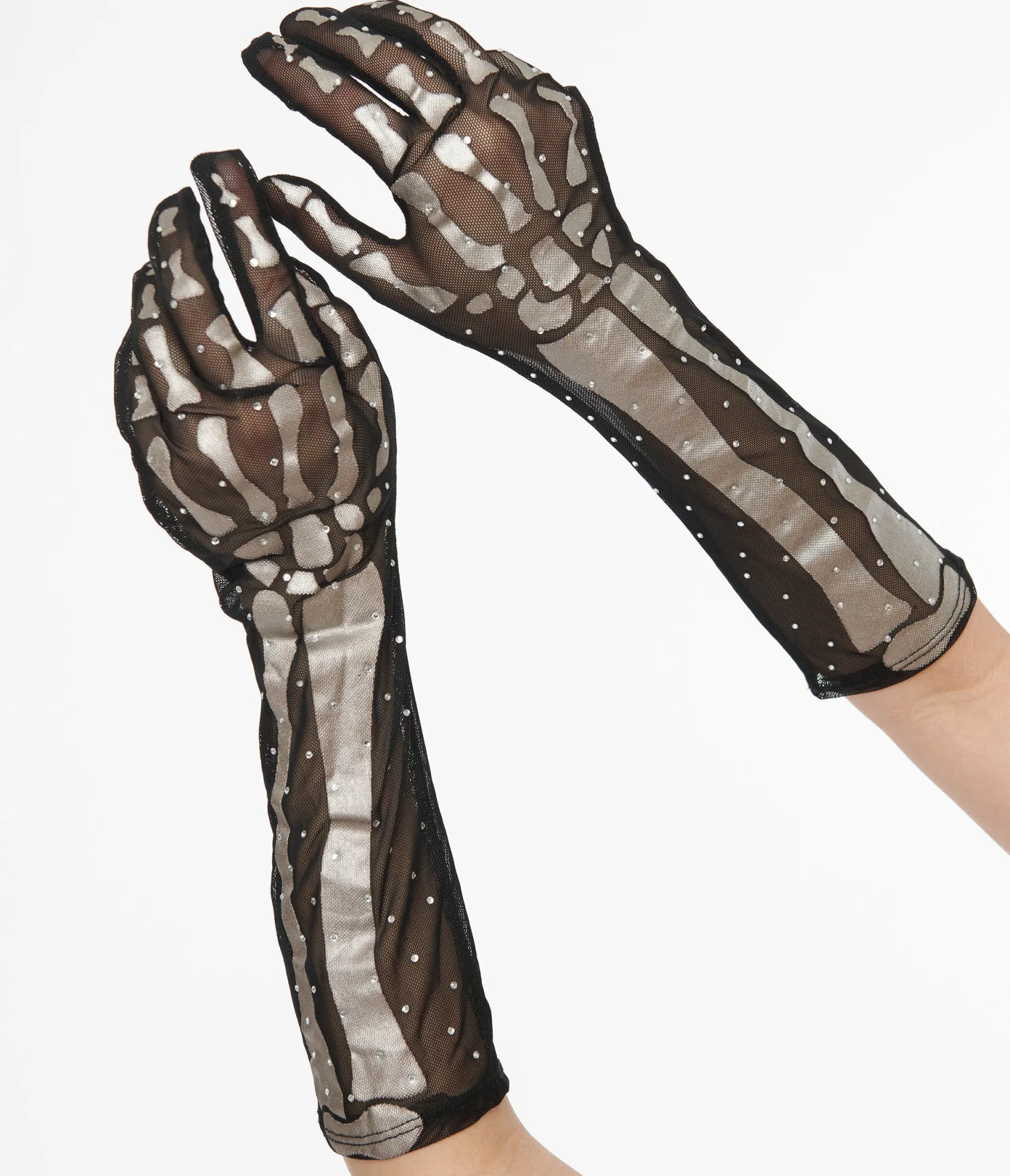 Unique Vintage Black & Silver Skeleton Rhinestone Gloves Best Sale