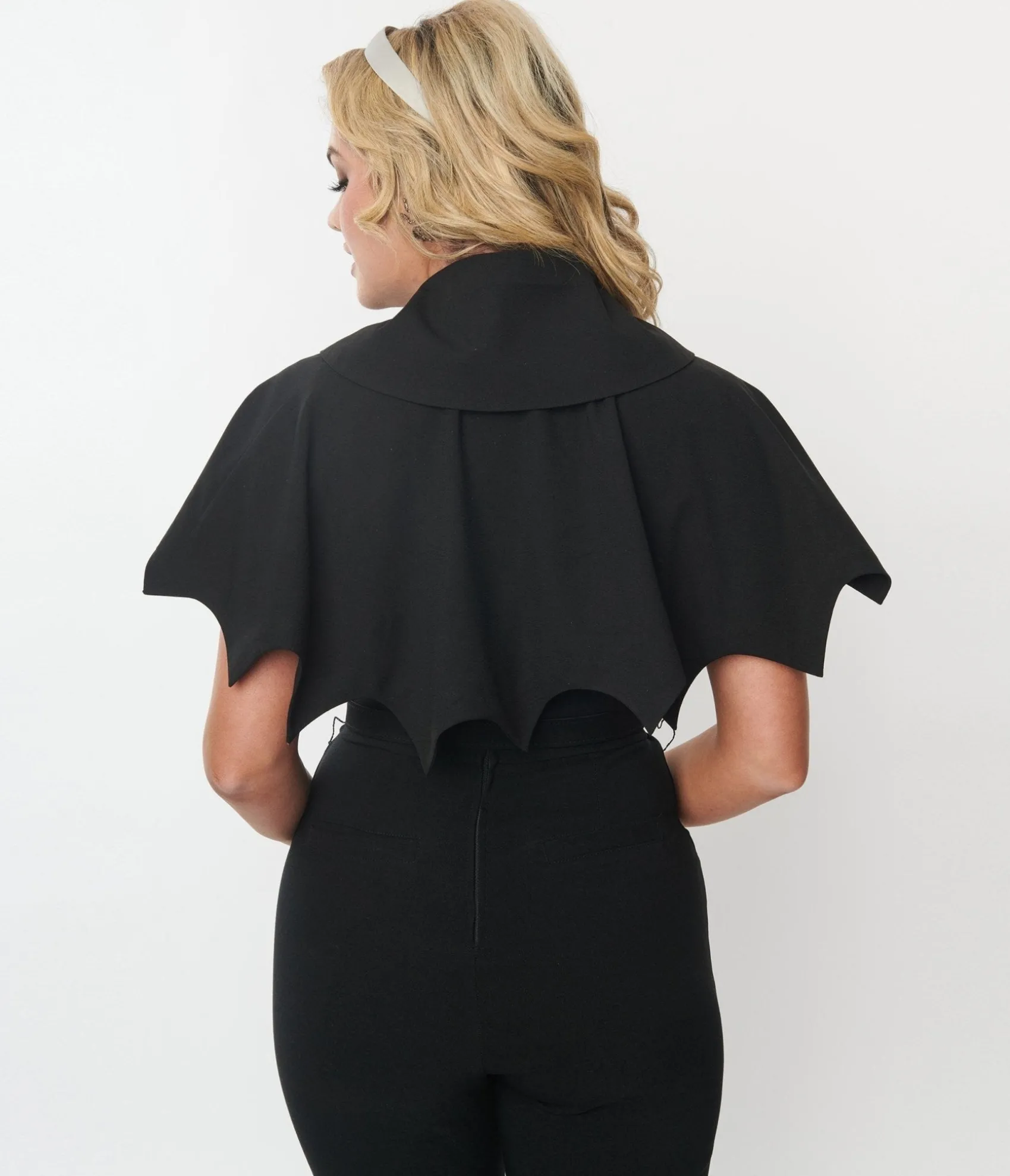 Unique Vintage Black & White Bat Scalloped Capelette Clearance