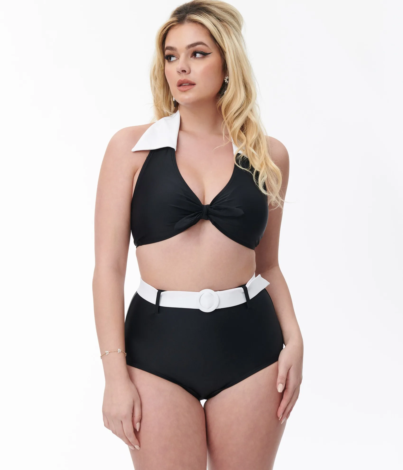 Unique Vintage Black & White Belted Swim Bottoms Shop