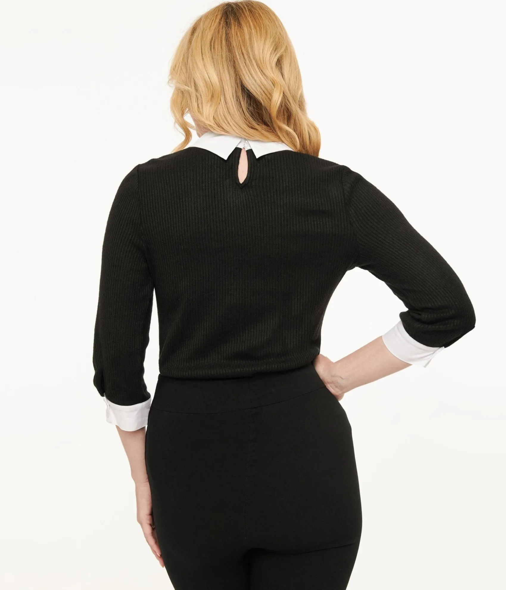 Unique Vintage Black & White Candy Cane Print Contrast Sabrina Sweater Online