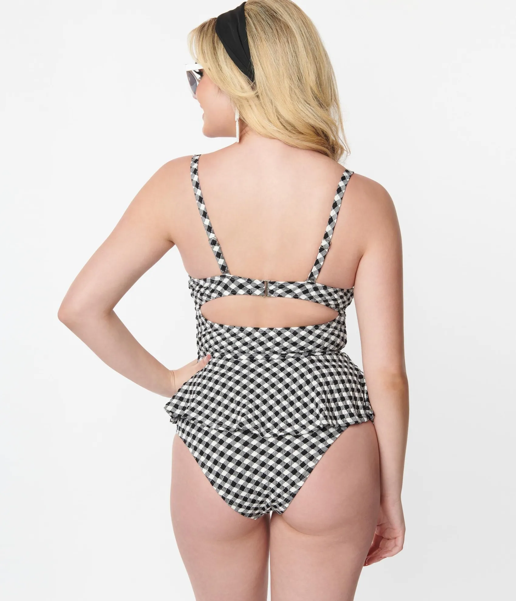 Unique Vintage Black & White Gingham Daphne Swim Bottoms Online