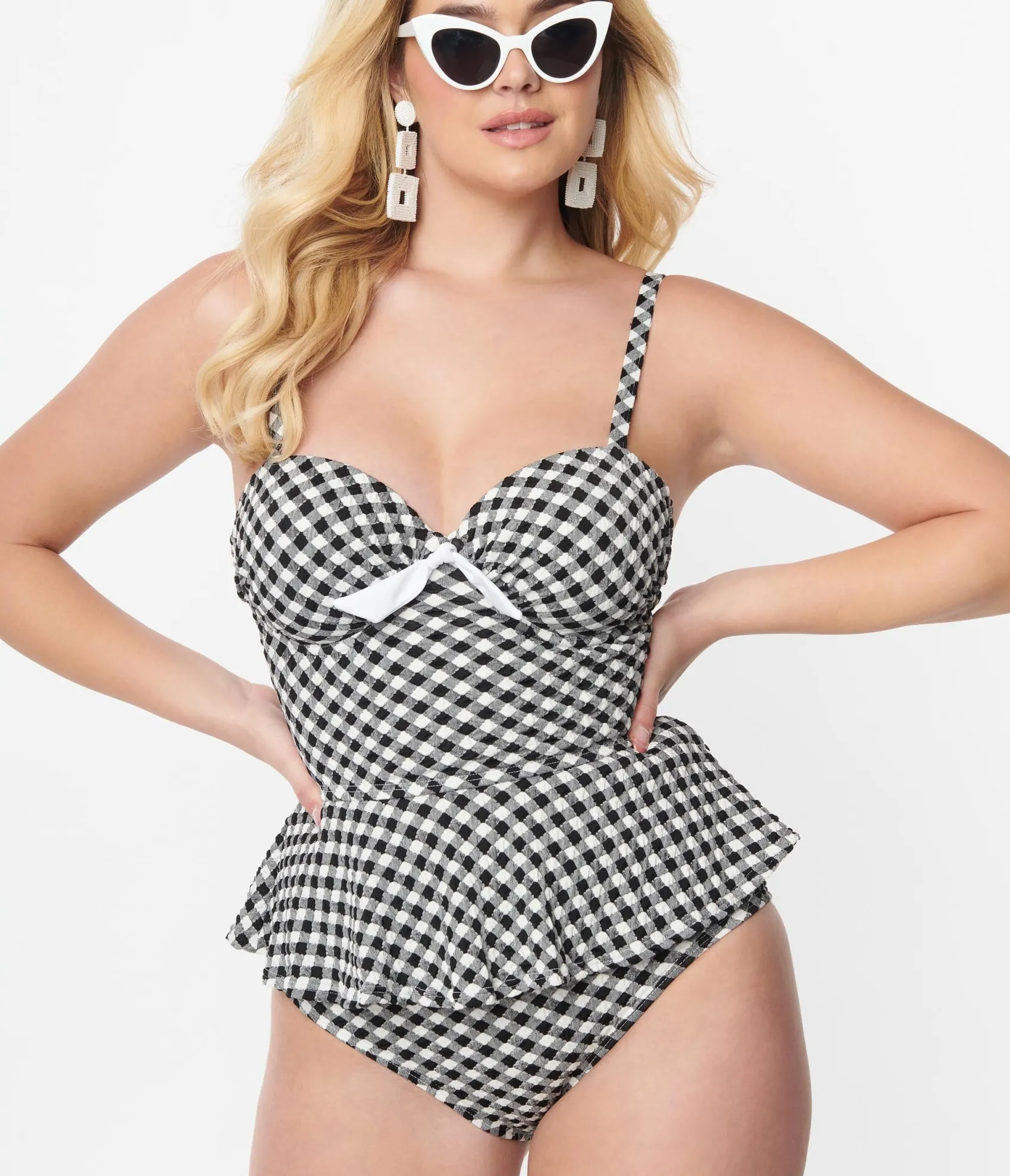 Unique Vintage Black & White Gingham Daphne Swim Bottoms Online